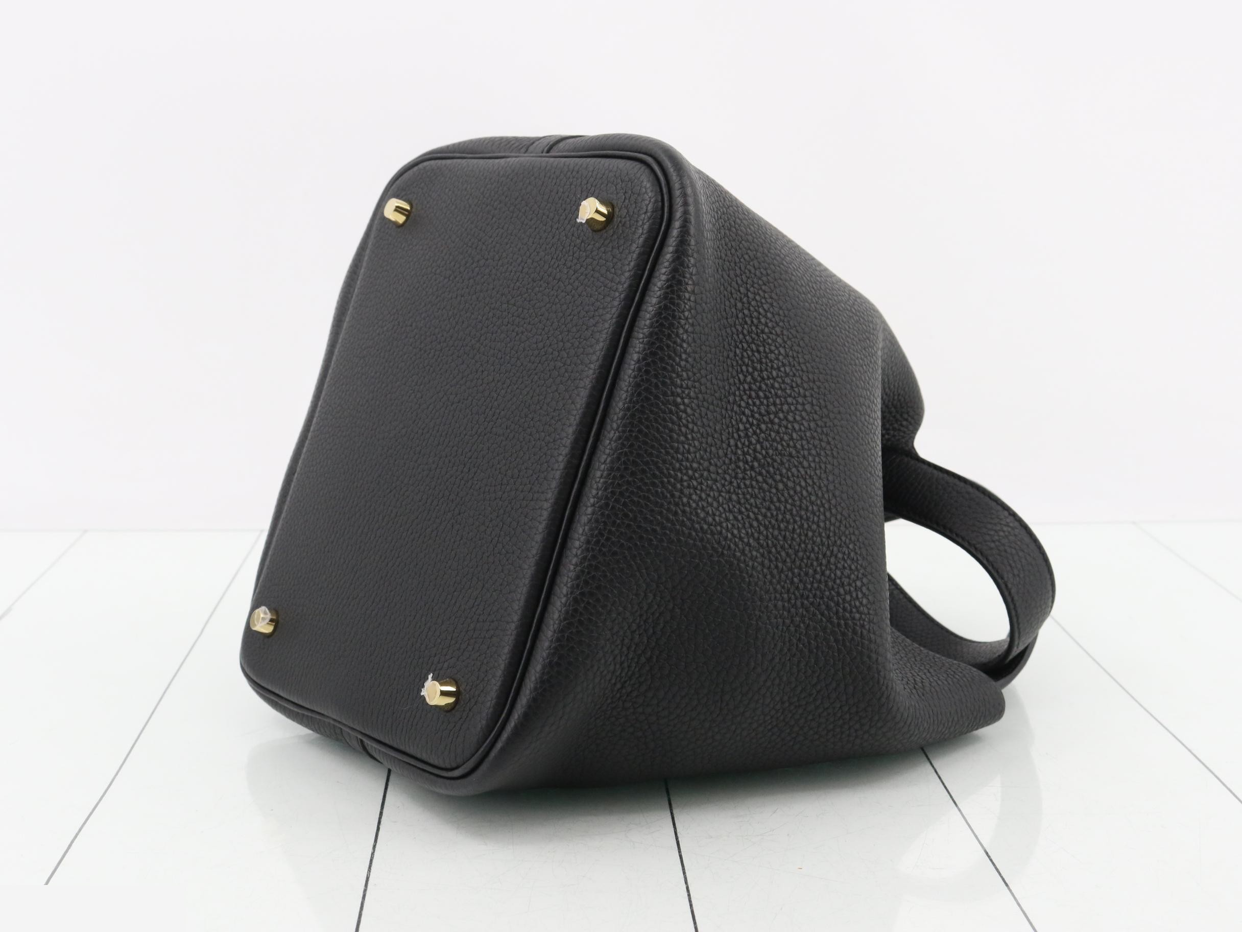 Picotin Lock MM Leather Handbag, Y Stamp, Black — view 6