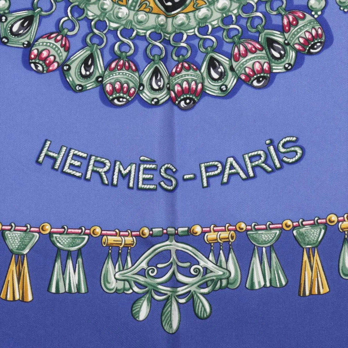 Carre 90 Parures des Sables (Desert Accessories) Scarf, Silk, Blue. Shows wear, — view 6