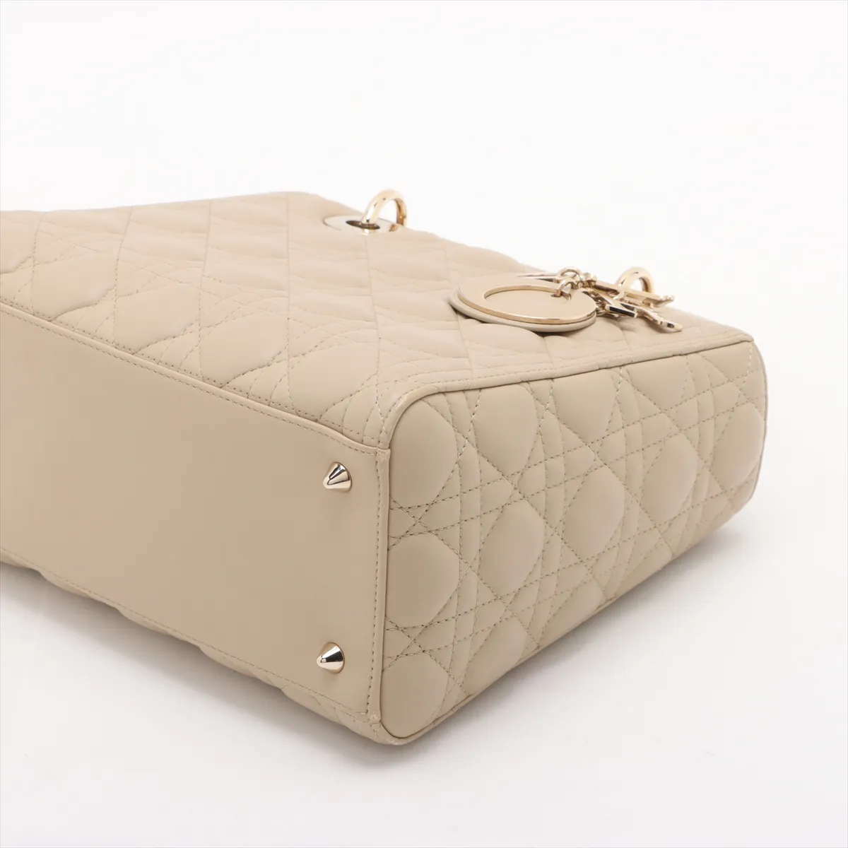Cannage Lady Dior Leather 2-Way Handbag, Beige — view 3