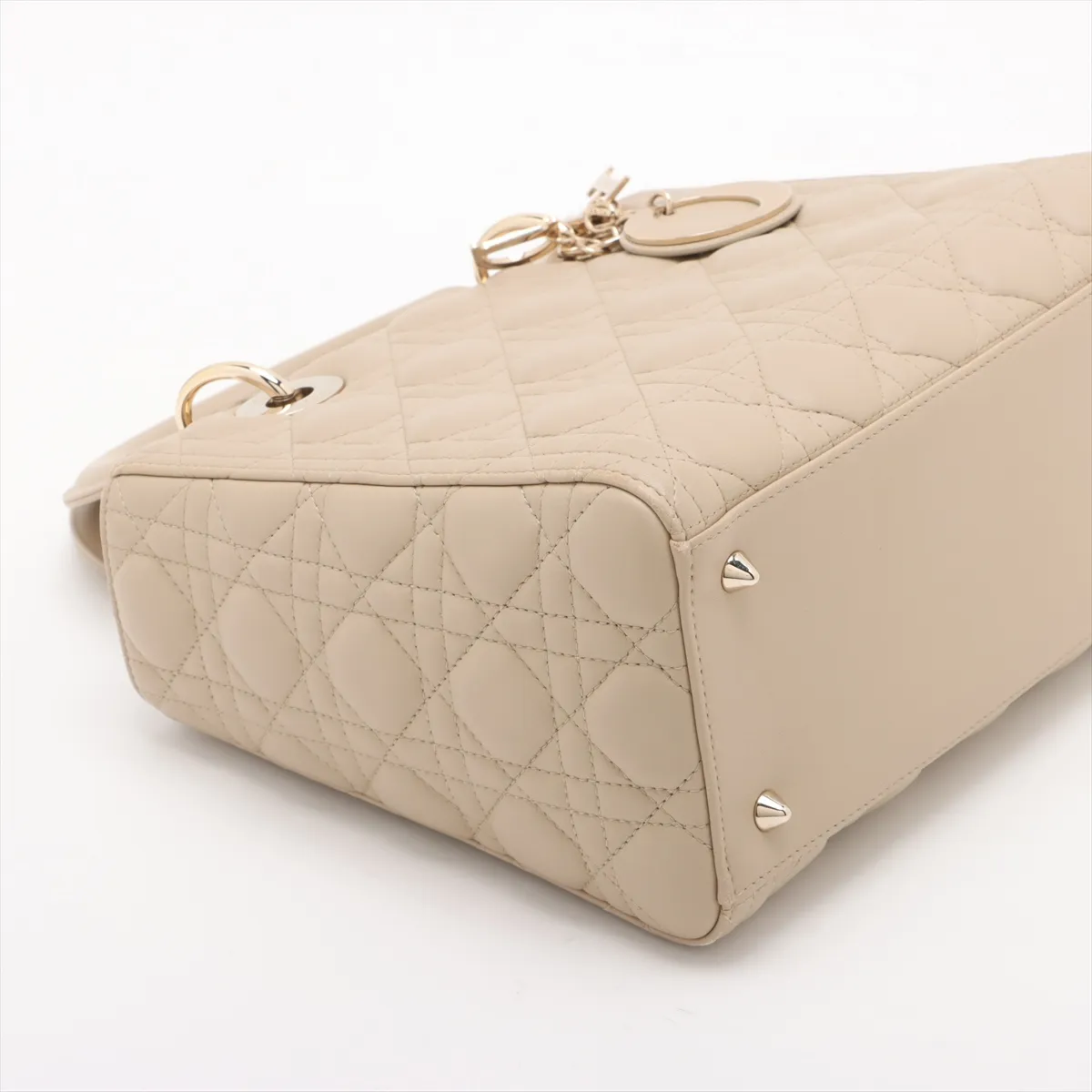 Cannage Lady Dior Leather 2-Way Handbag, Beige — view 4