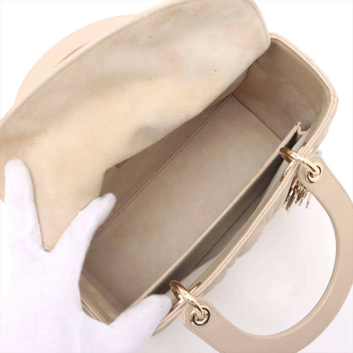 Cannage Lady Dior Leather 2-Way Handbag, Beige — view 8
