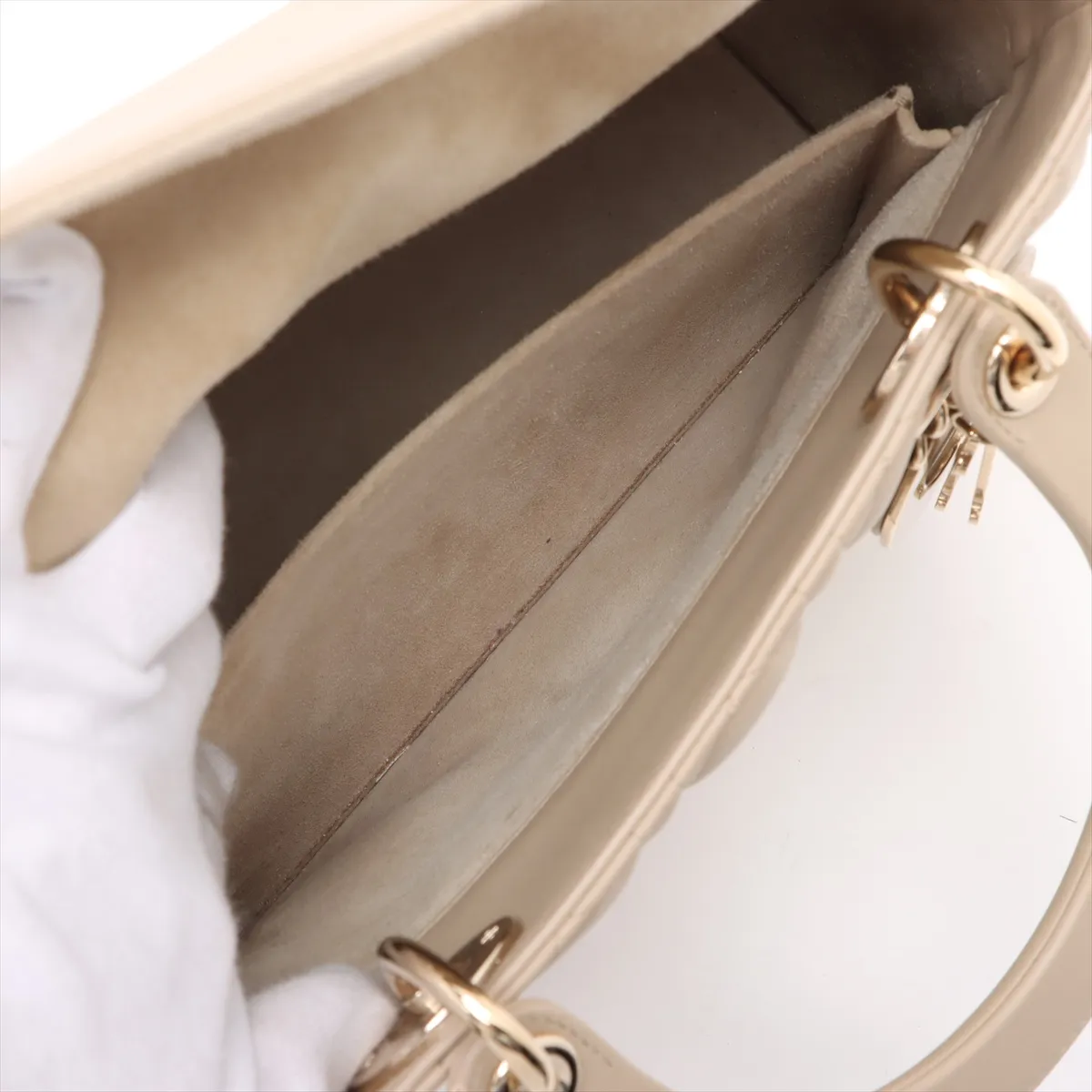 Cannage Lady Dior Leather 2-Way Handbag, Beige — view 9