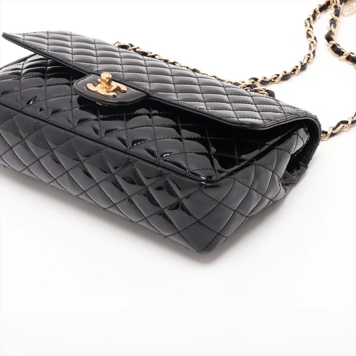 Matelassé Patent Leather Single Flap Double Chain Bag, Valentine's Day Limited Edition, Black with Gold Hardware, Item Number 13442782 (Serial Number 13) — view 3