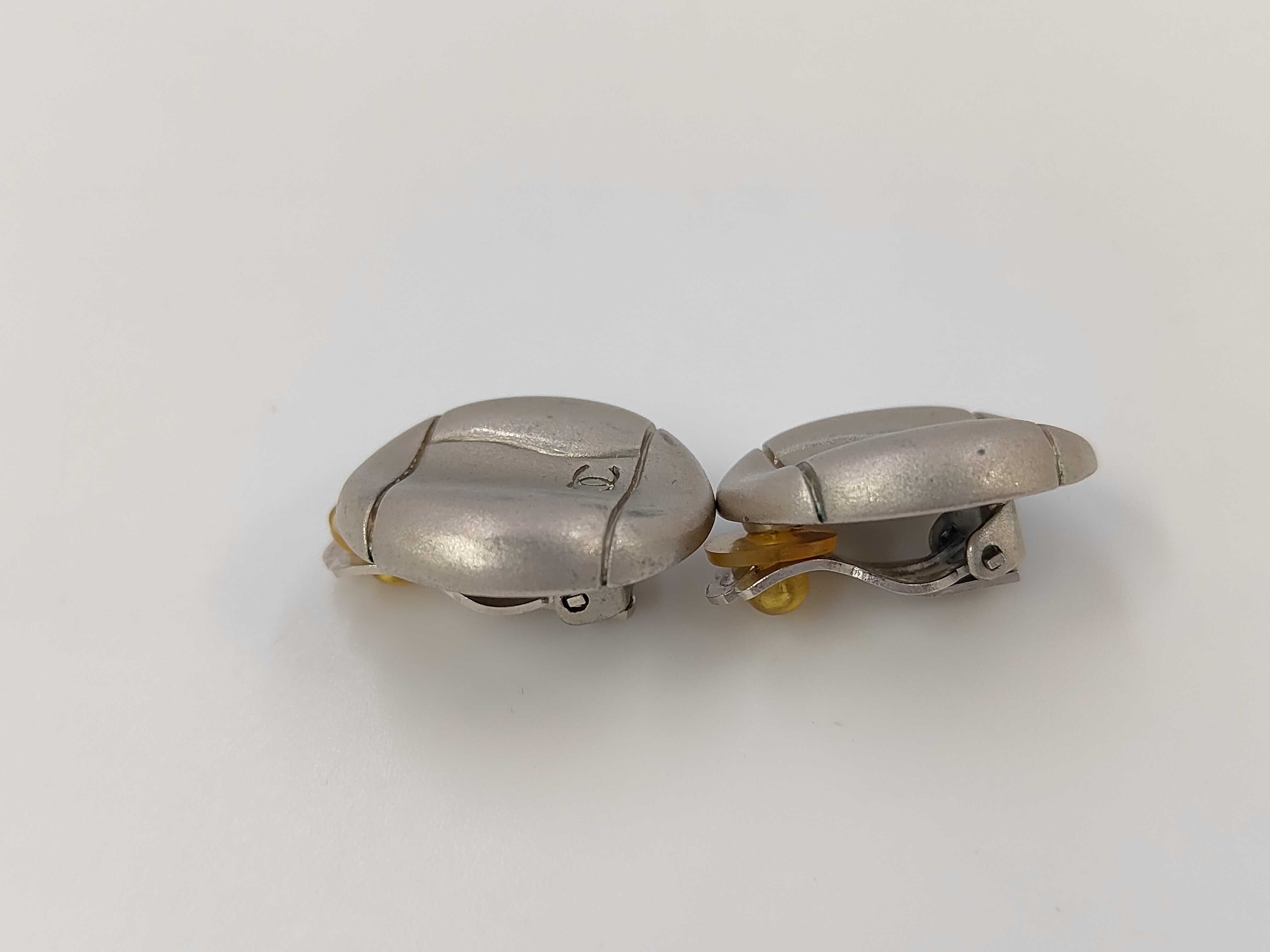 Silver Metal Vintage Coco Mark Earrings — view 3