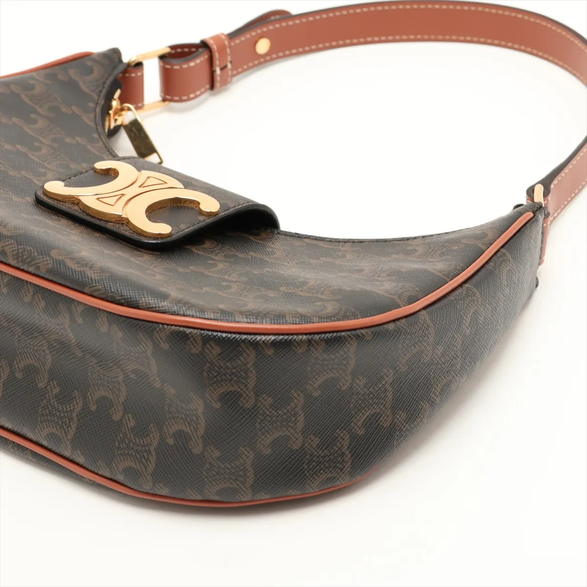 Triomphe Ava PVC x Leather Shoulder Bag, Brown — view 3