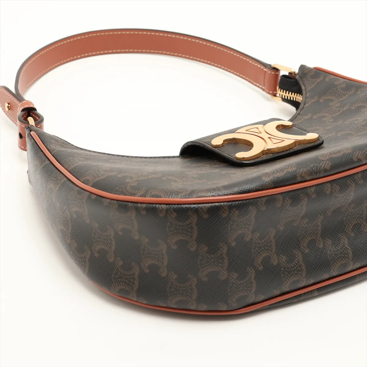 Triomphe Ava PVC x Leather Shoulder Bag, Brown — view 4