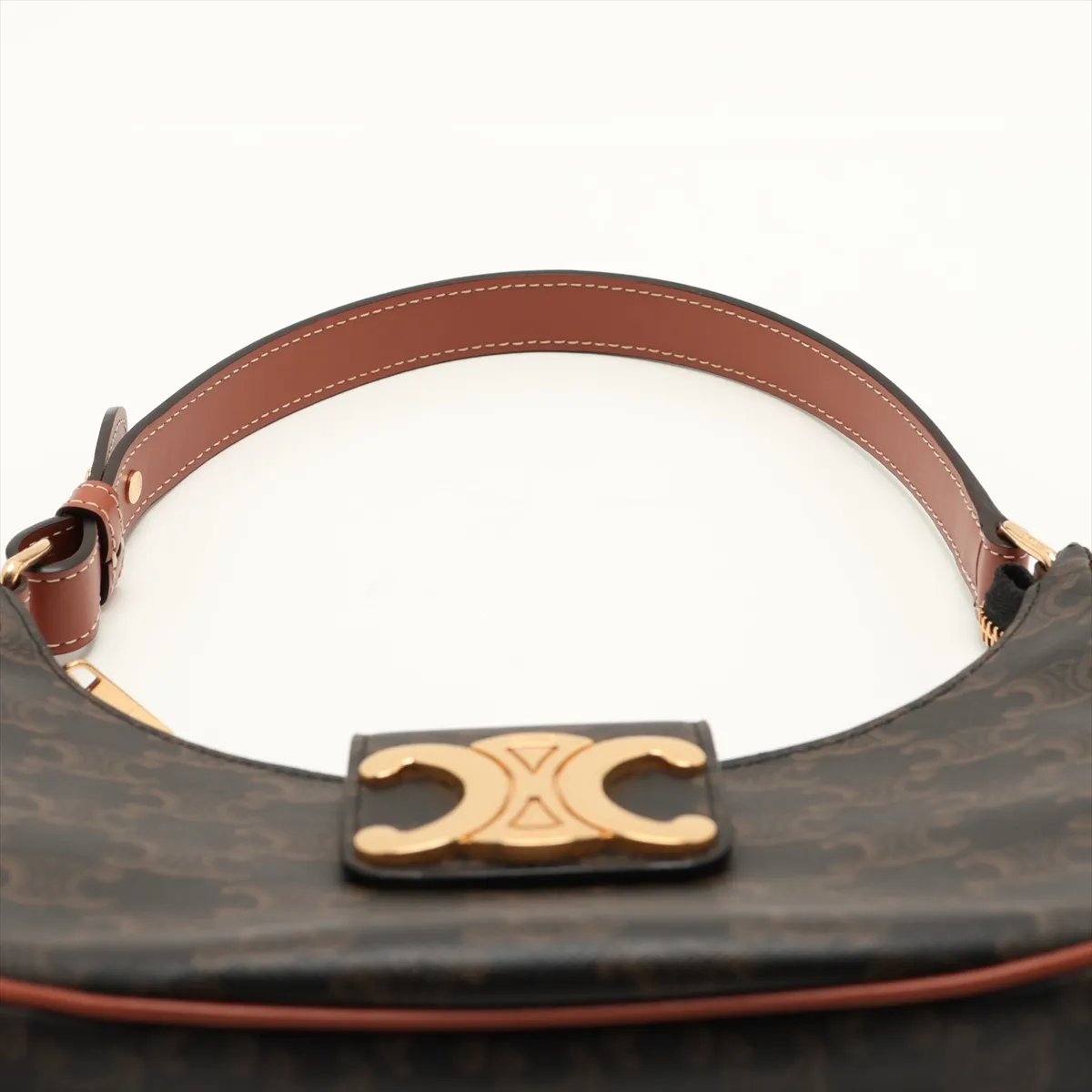 Triomphe Ava PVC x Leather Shoulder Bag, Brown — view 6