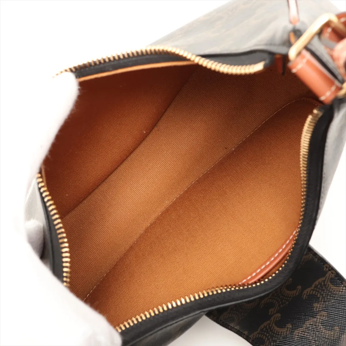 Triomphe Ava PVC x Leather Shoulder Bag, Brown — view 7