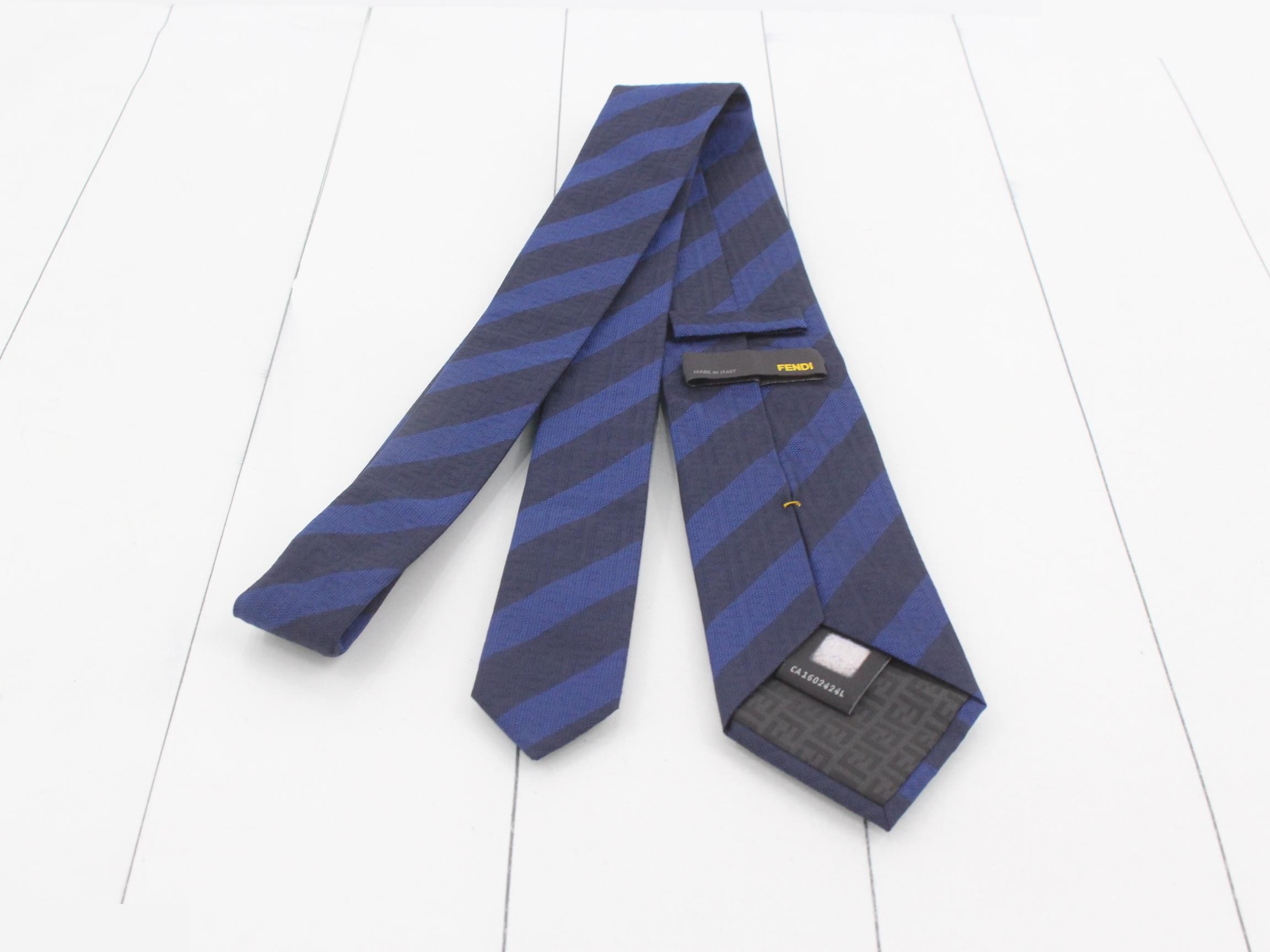 Zucca pattern striped tie, 100% silk, blue/navy — view 2