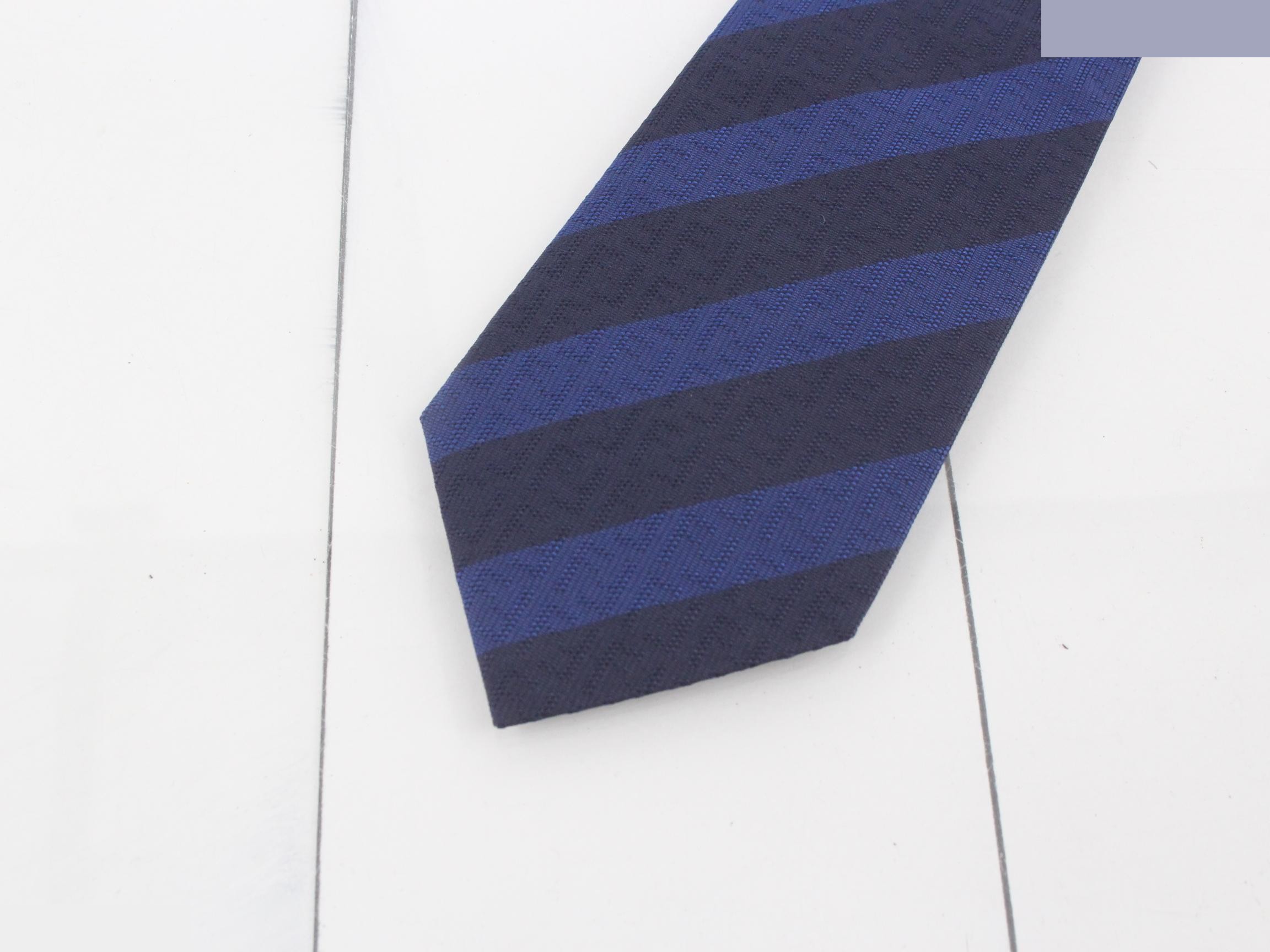 Zucca pattern striped tie, 100% silk, blue/navy — view 3