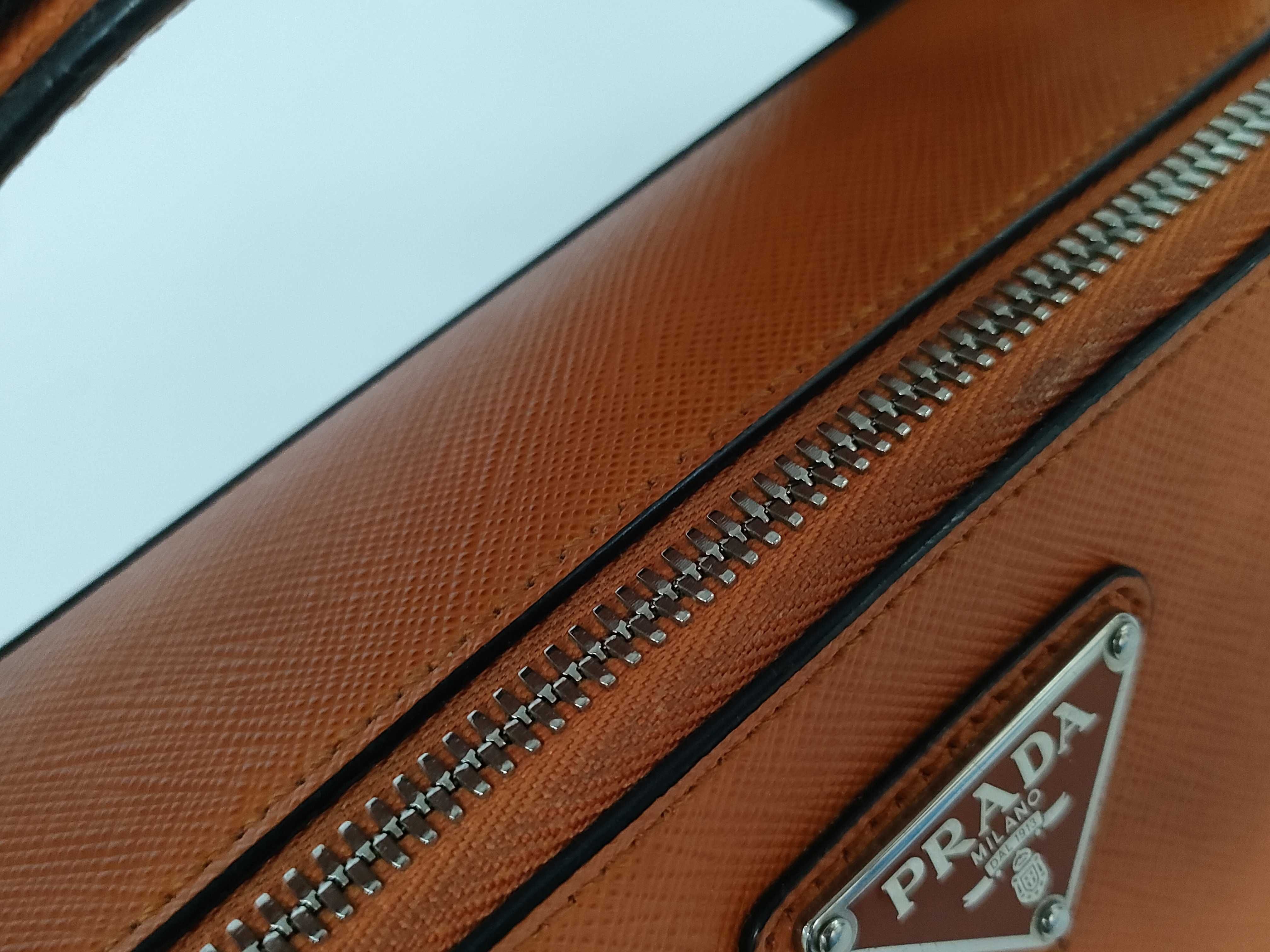 Saffiano Brick Leather 2-Way Handbag, Orange Shoulder Bag — view 11