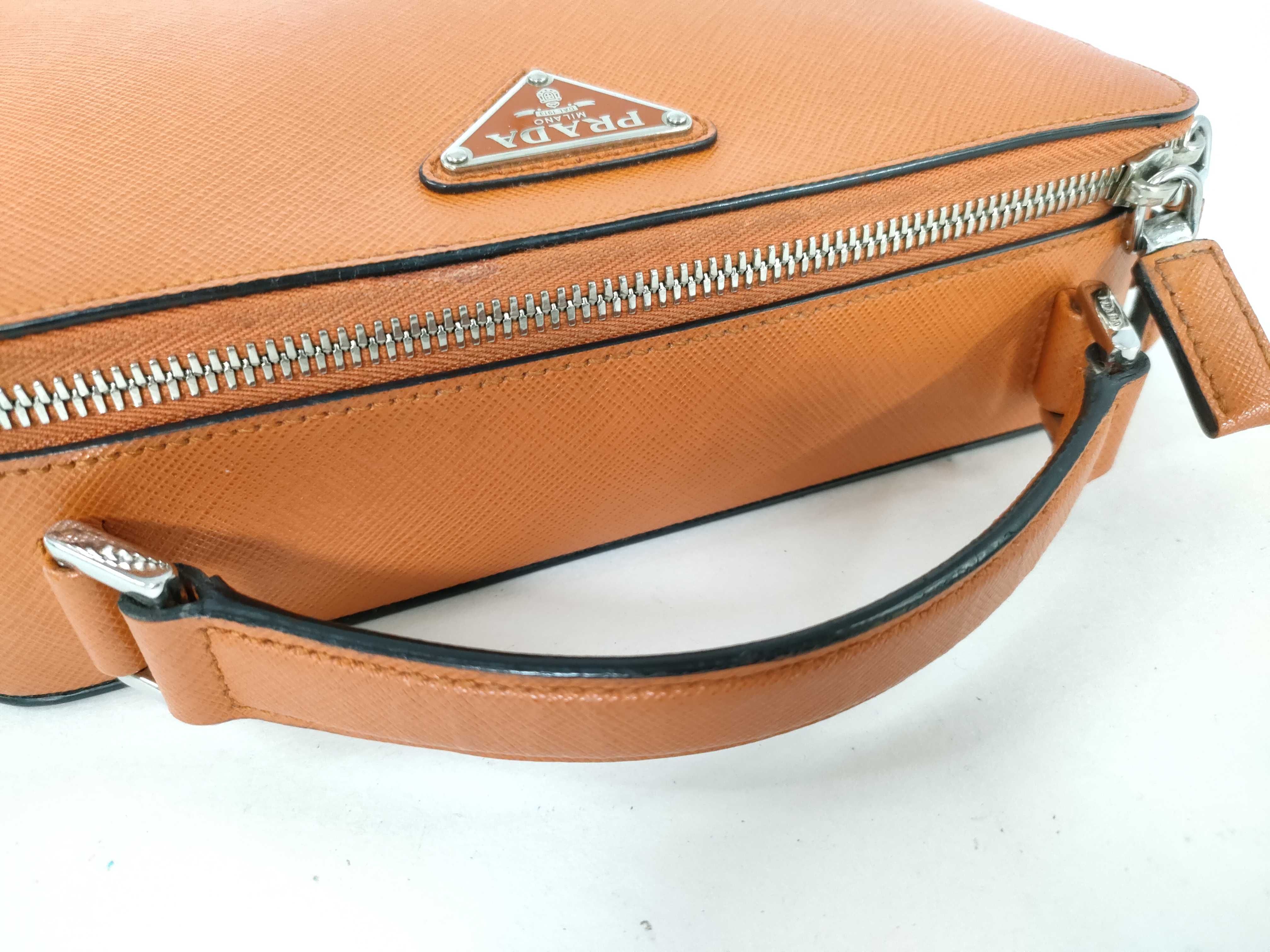 Saffiano Brick Leather 2-Way Handbag, Orange Shoulder Bag — view 3
