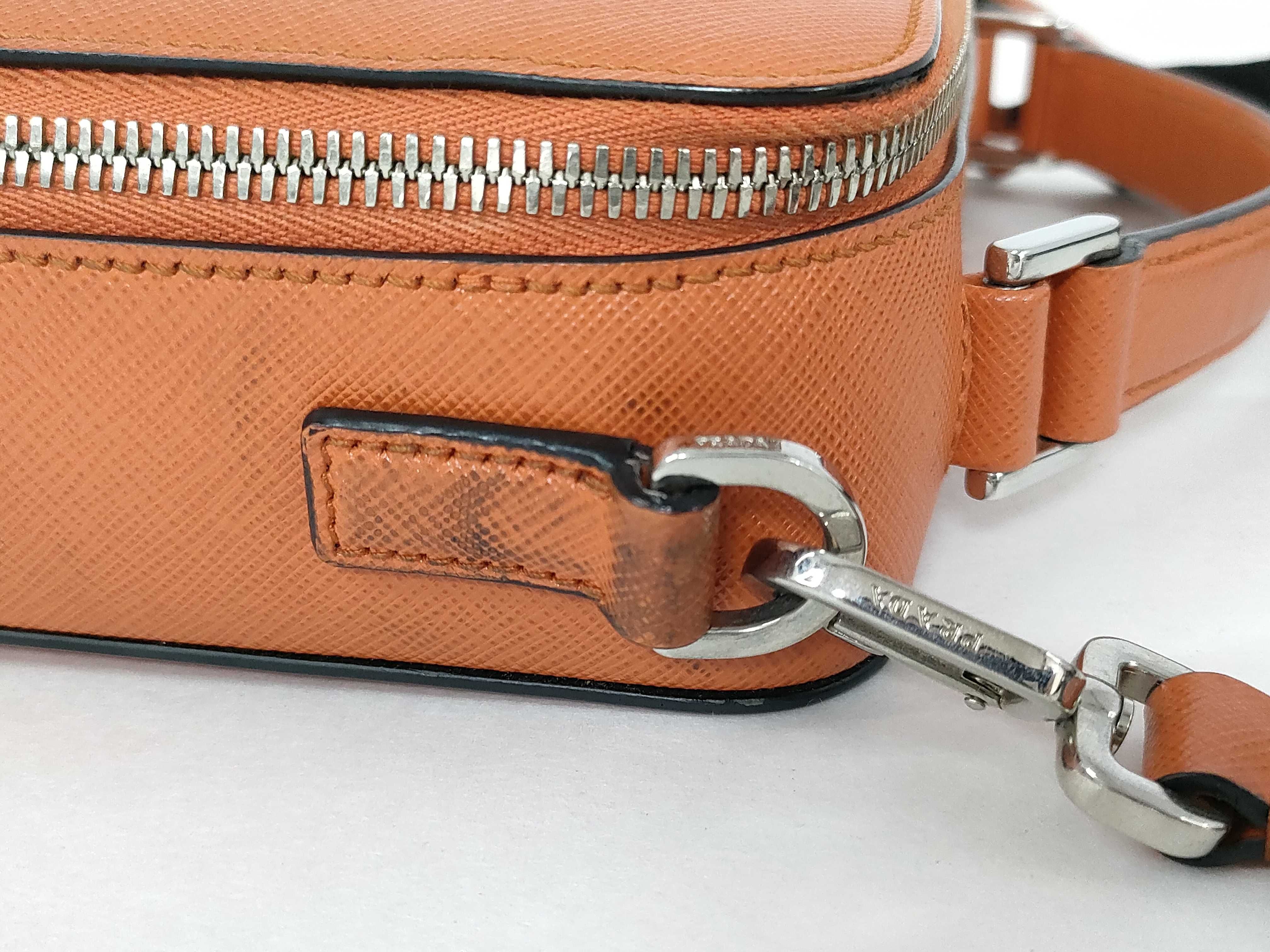 Saffiano Brick Leather 2-Way Handbag, Orange Shoulder Bag — view 8