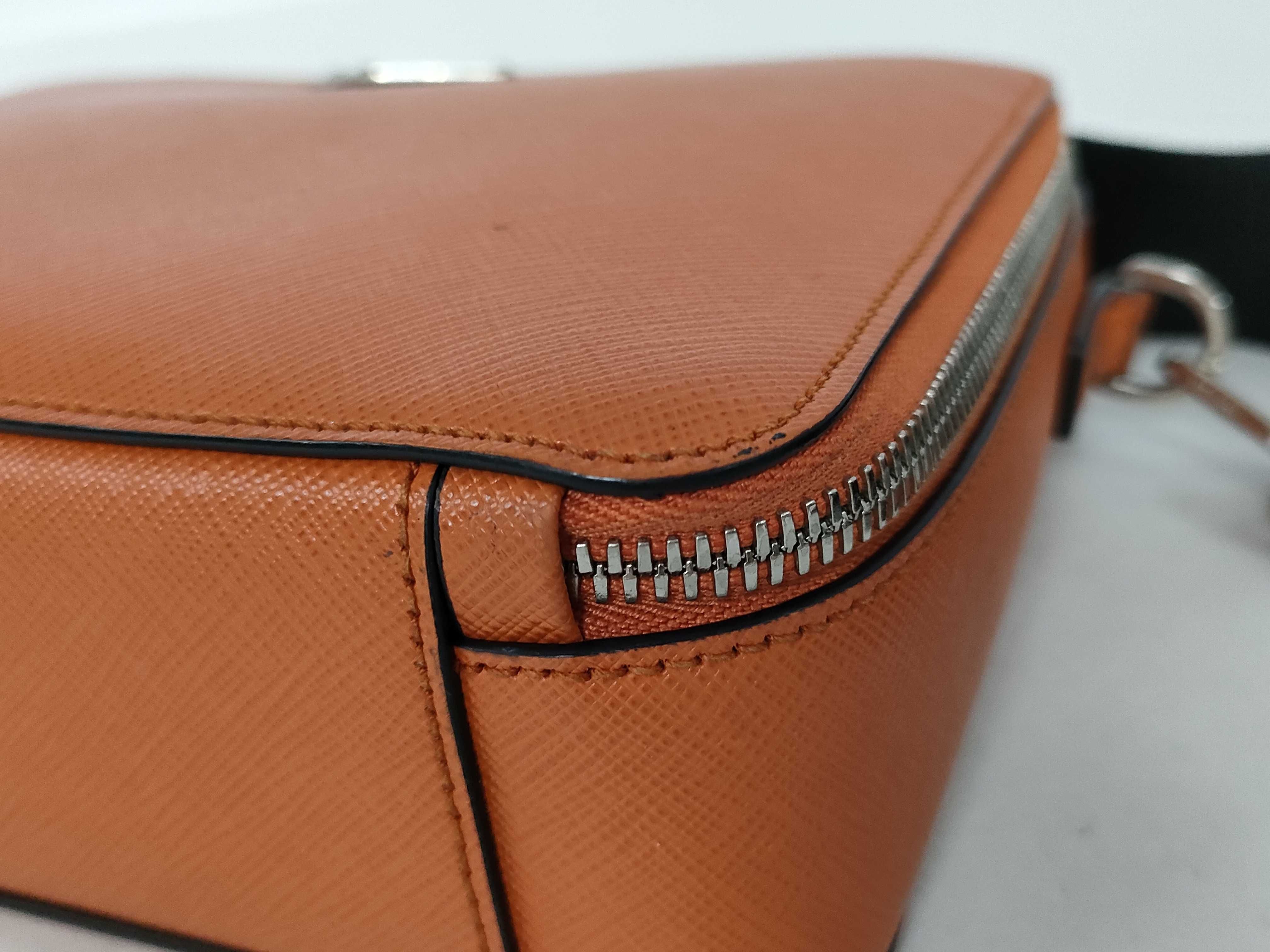 Saffiano Brick Leather 2-Way Handbag, Orange Shoulder Bag — view 9