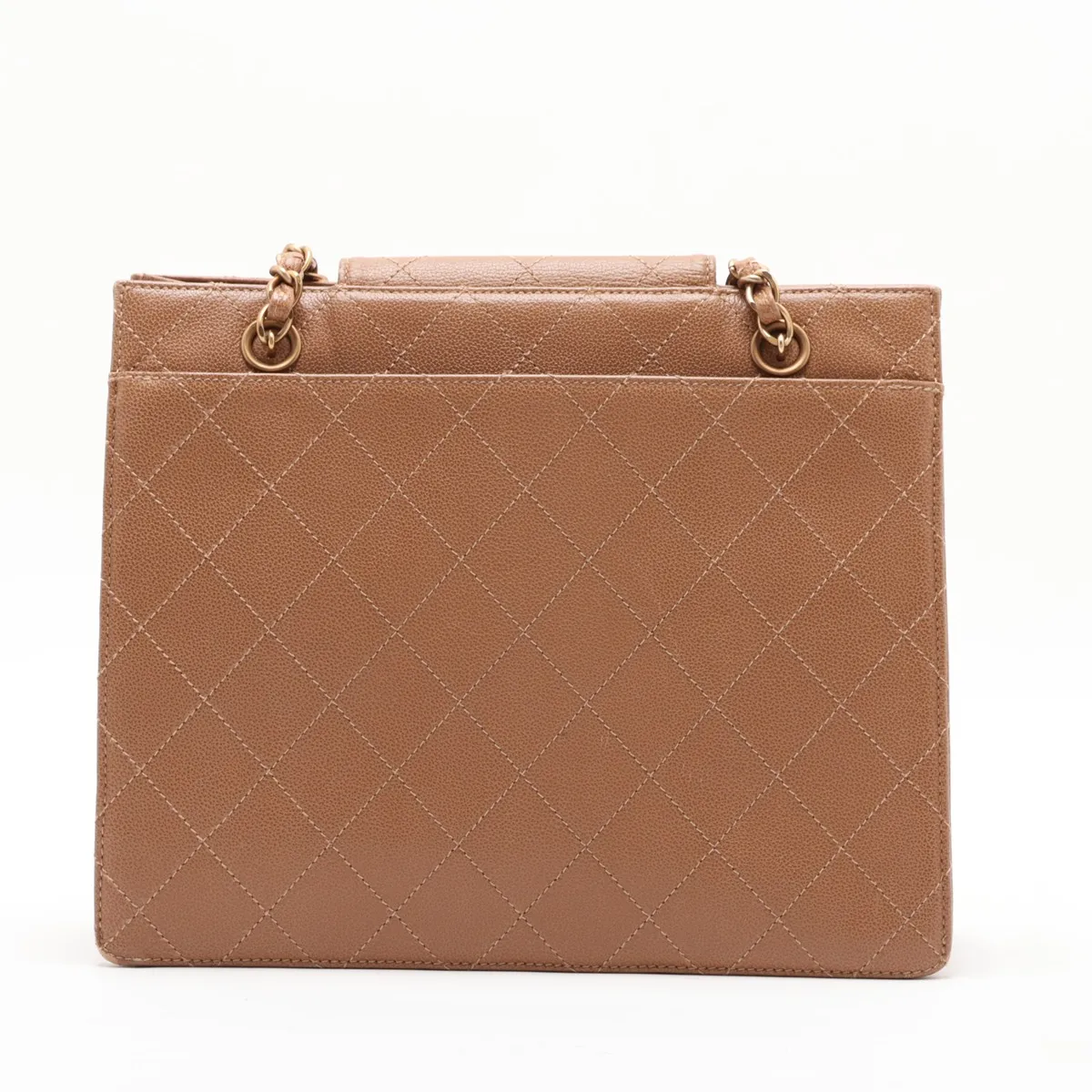 Matelassé Caviar Skin Chain Shoulder Bag, Beige with Gold Hardware, 5466686 (Serial Number 5) — view 2