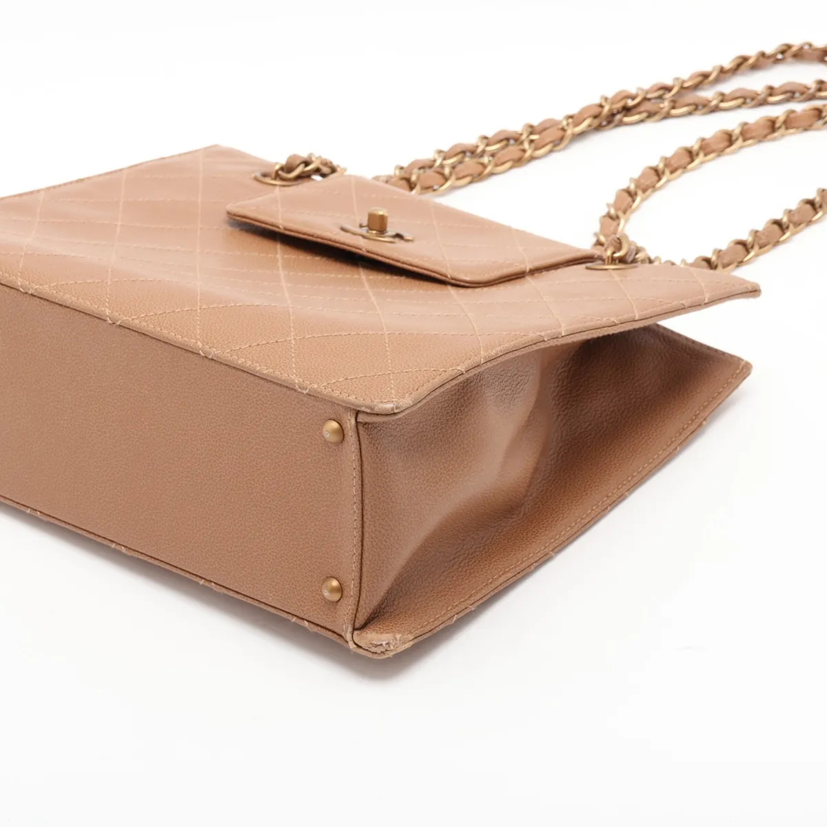 Matelassé Caviar Skin Chain Shoulder Bag, Beige with Gold Hardware, 5466686 (Serial Number 5) — view 3