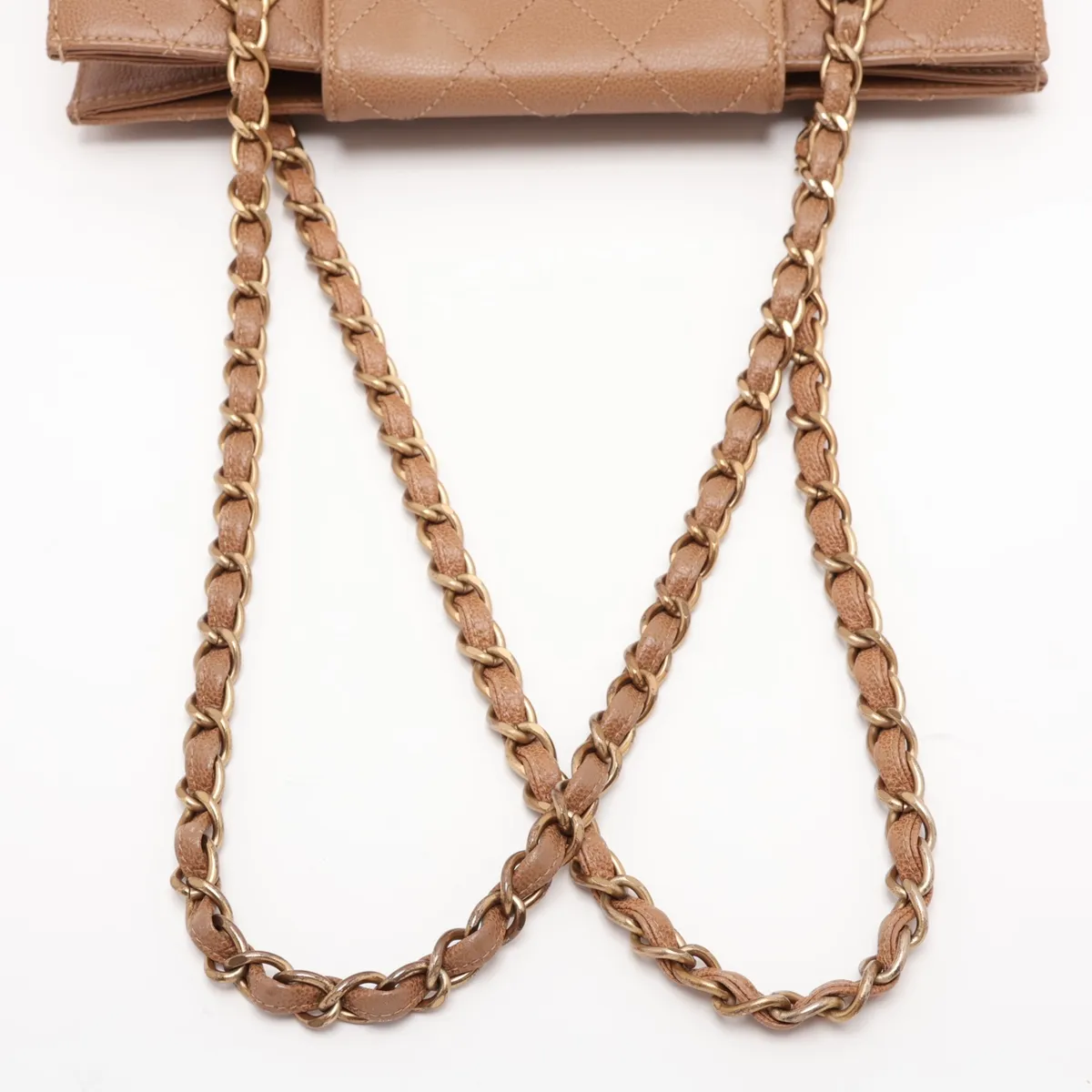 Matelassé Caviar Skin Chain Shoulder Bag, Beige with Gold Hardware, 5466686 (Serial Number 5) — view 5