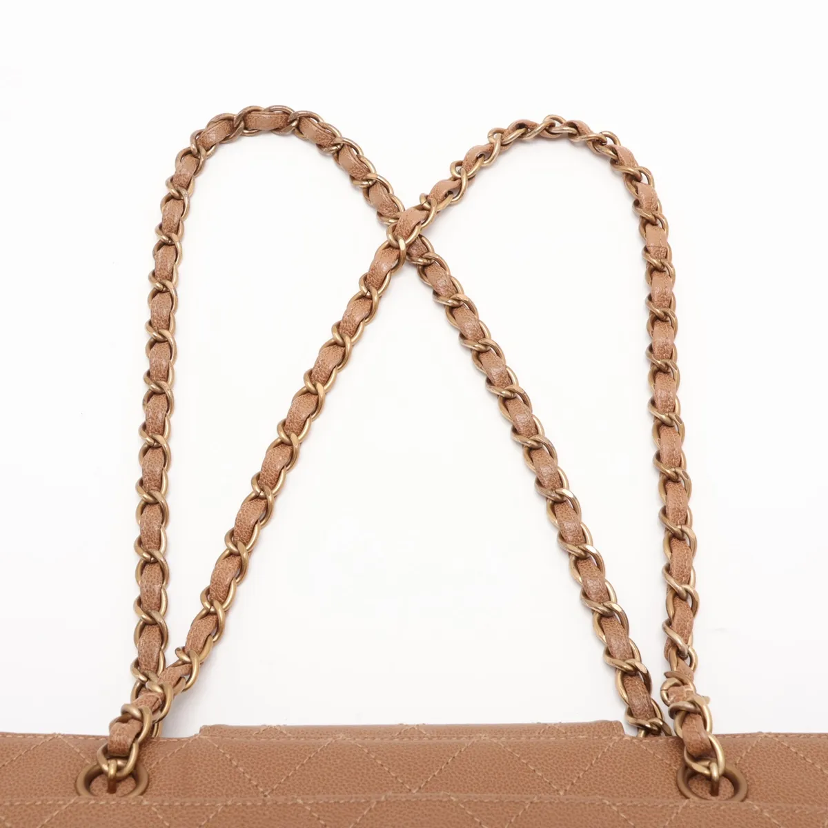 Matelassé Caviar Skin Chain Shoulder Bag, Beige with Gold Hardware, 5466686 (Serial Number 5) — view 6