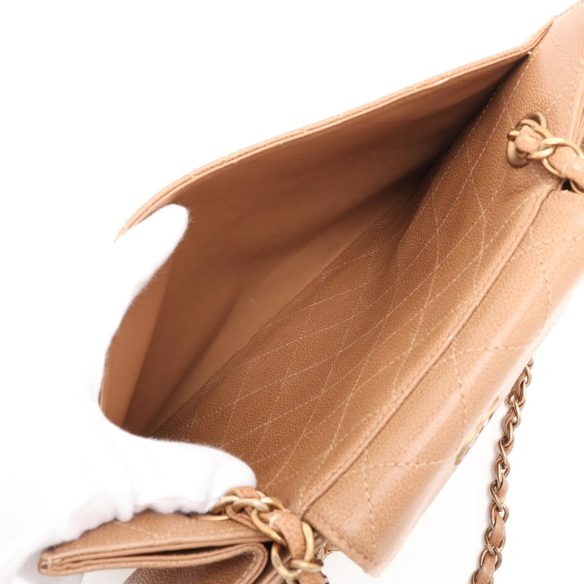 Matelassé Caviar Skin Chain Shoulder Bag, Beige with Gold Hardware, 5466686 (Serial Number 5) — view 10
