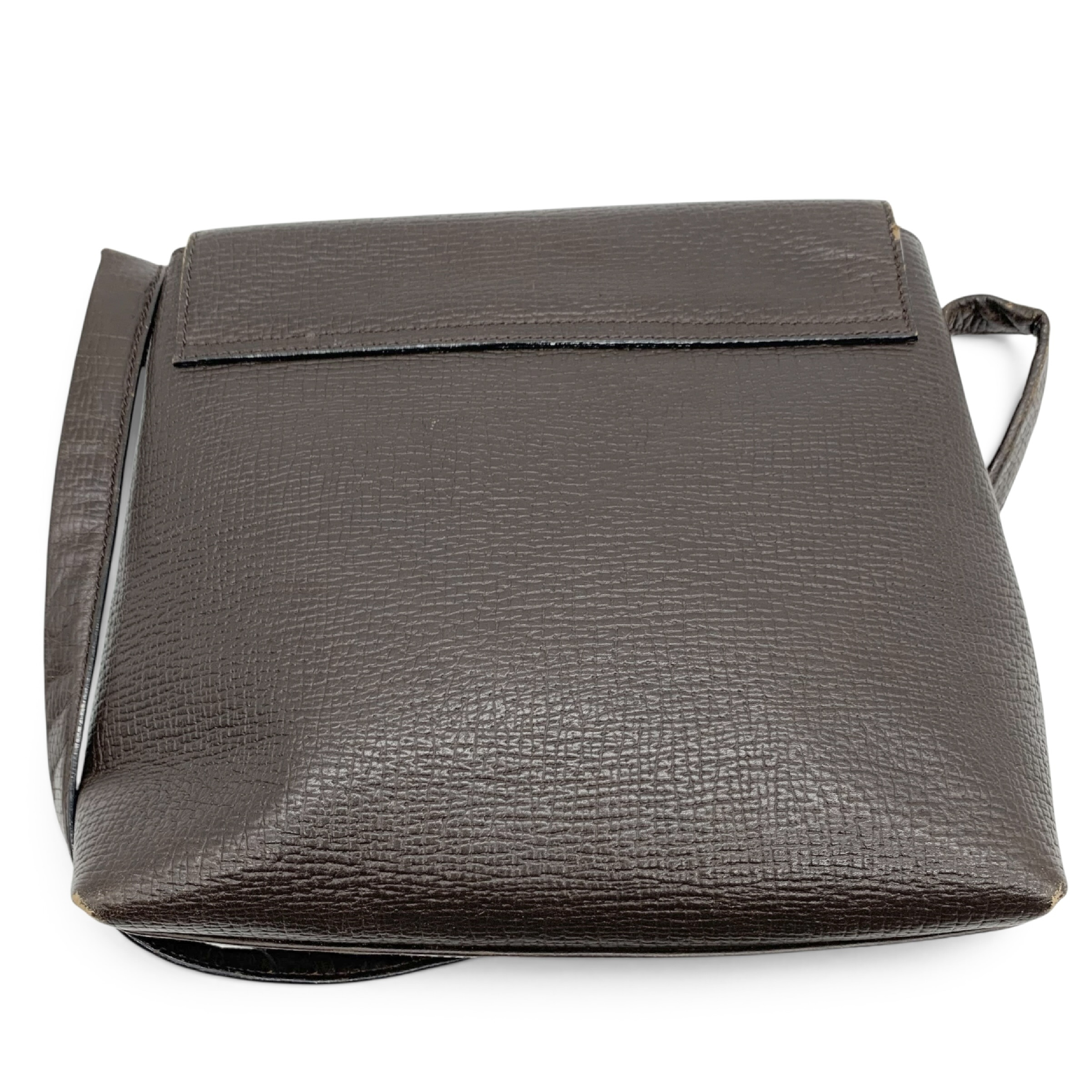 Grained Leather Flap Shoulder Bag, Dark Brown — view 2