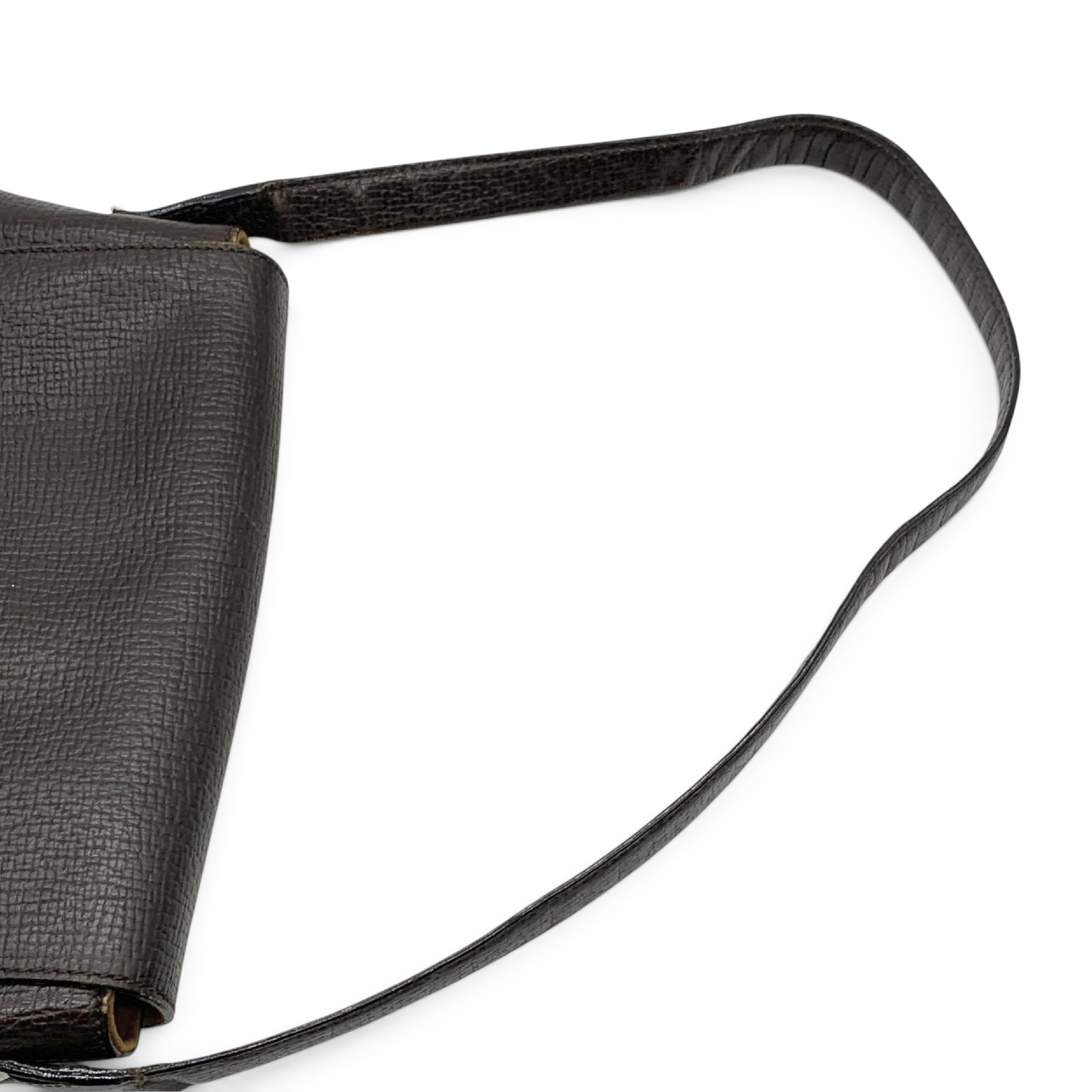 Grained Leather Flap Shoulder Bag, Dark Brown — view 6
