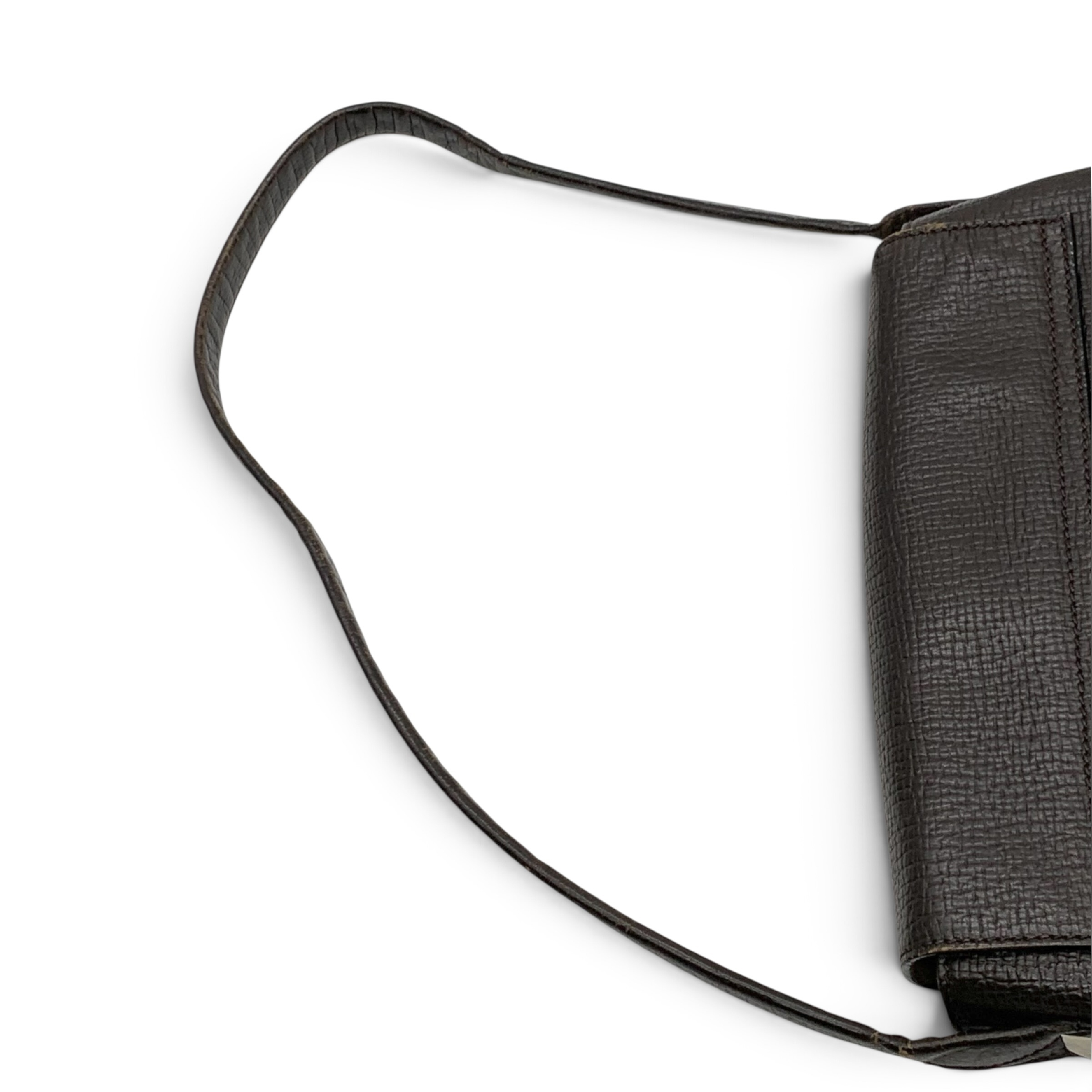 Grained Leather Flap Shoulder Bag, Dark Brown — view 7
