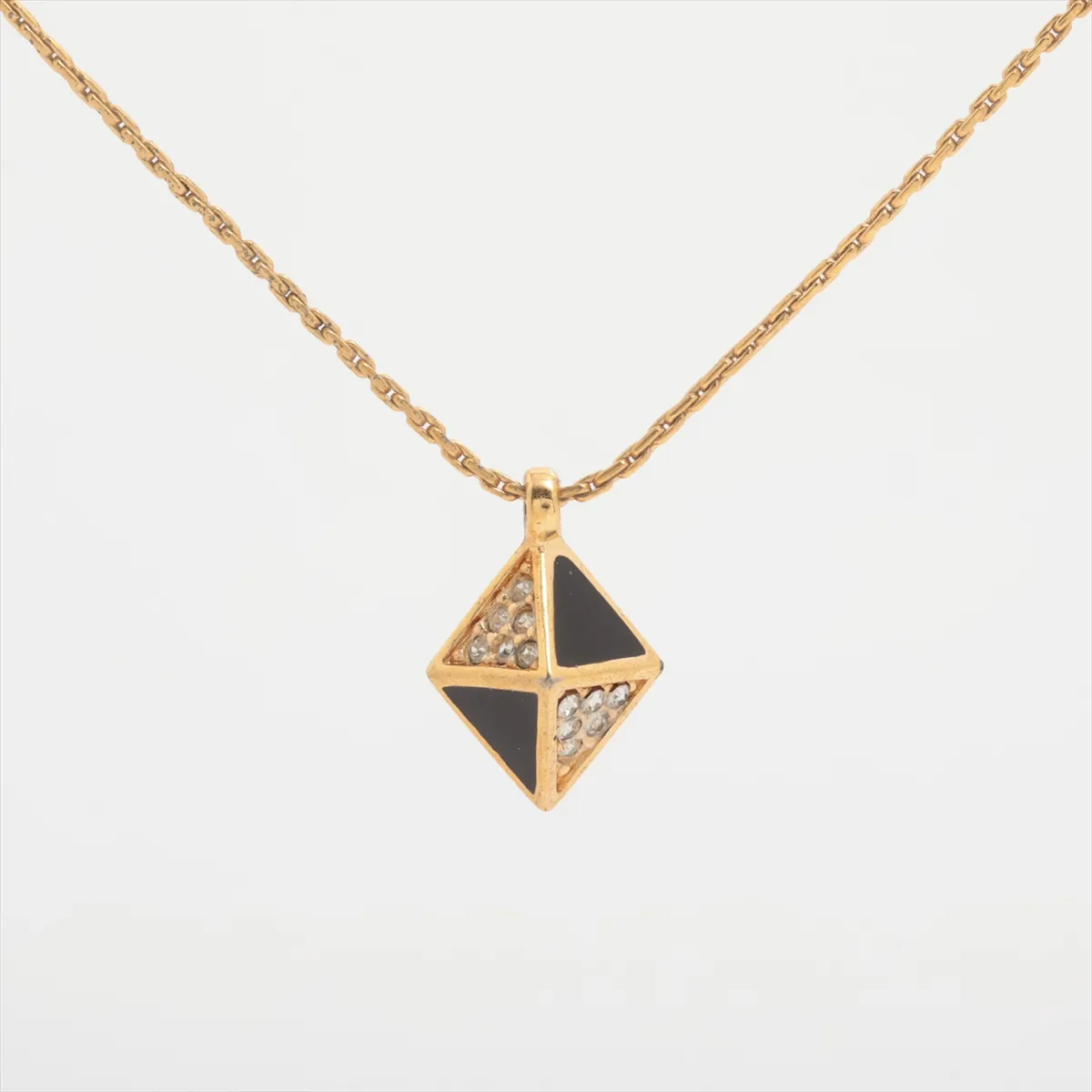 necklace, gold and black, with rhinestones. Shows signs of wear, including — view 2