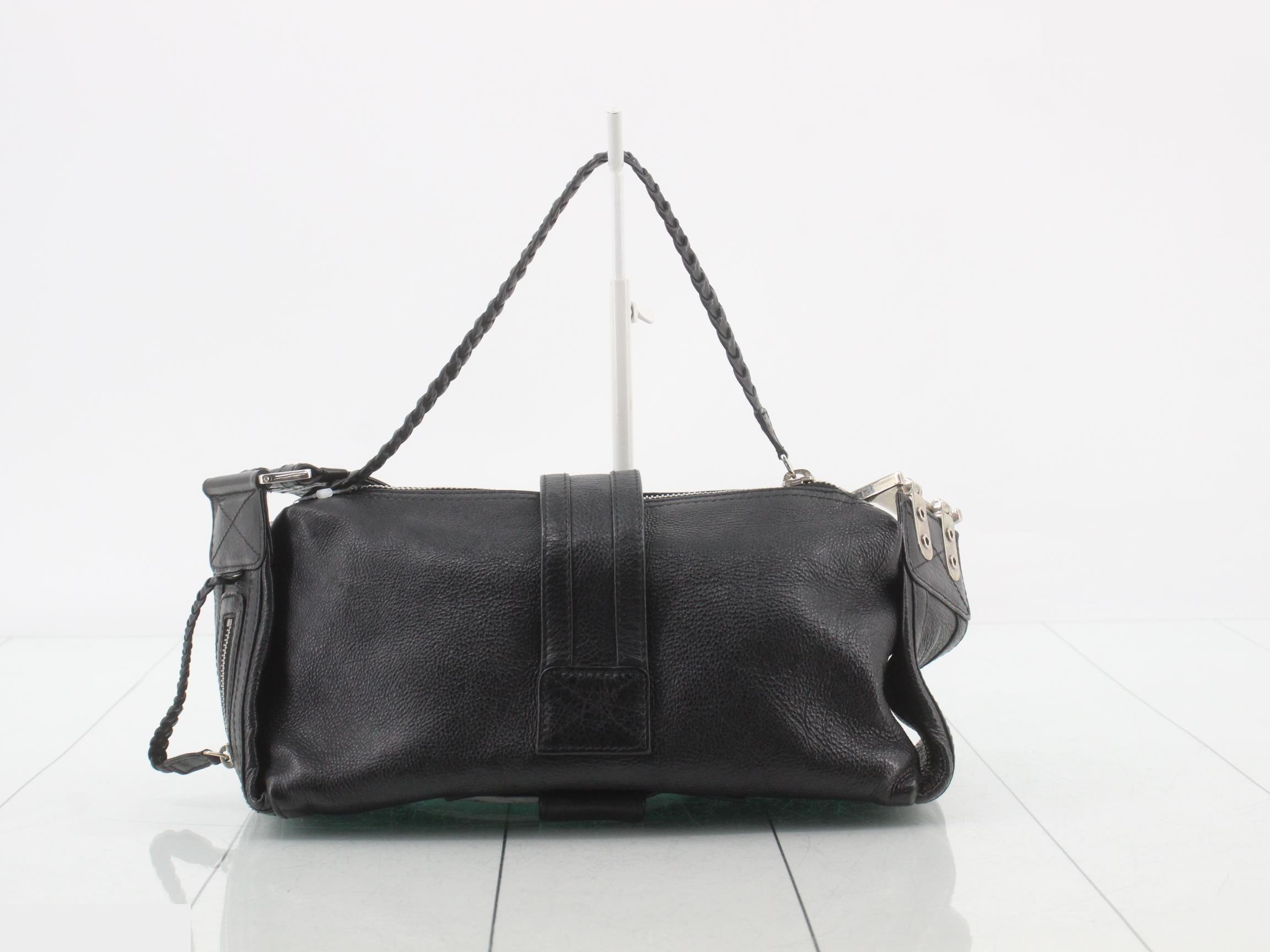 Flight-style leather double pocket bag, black. — view 2