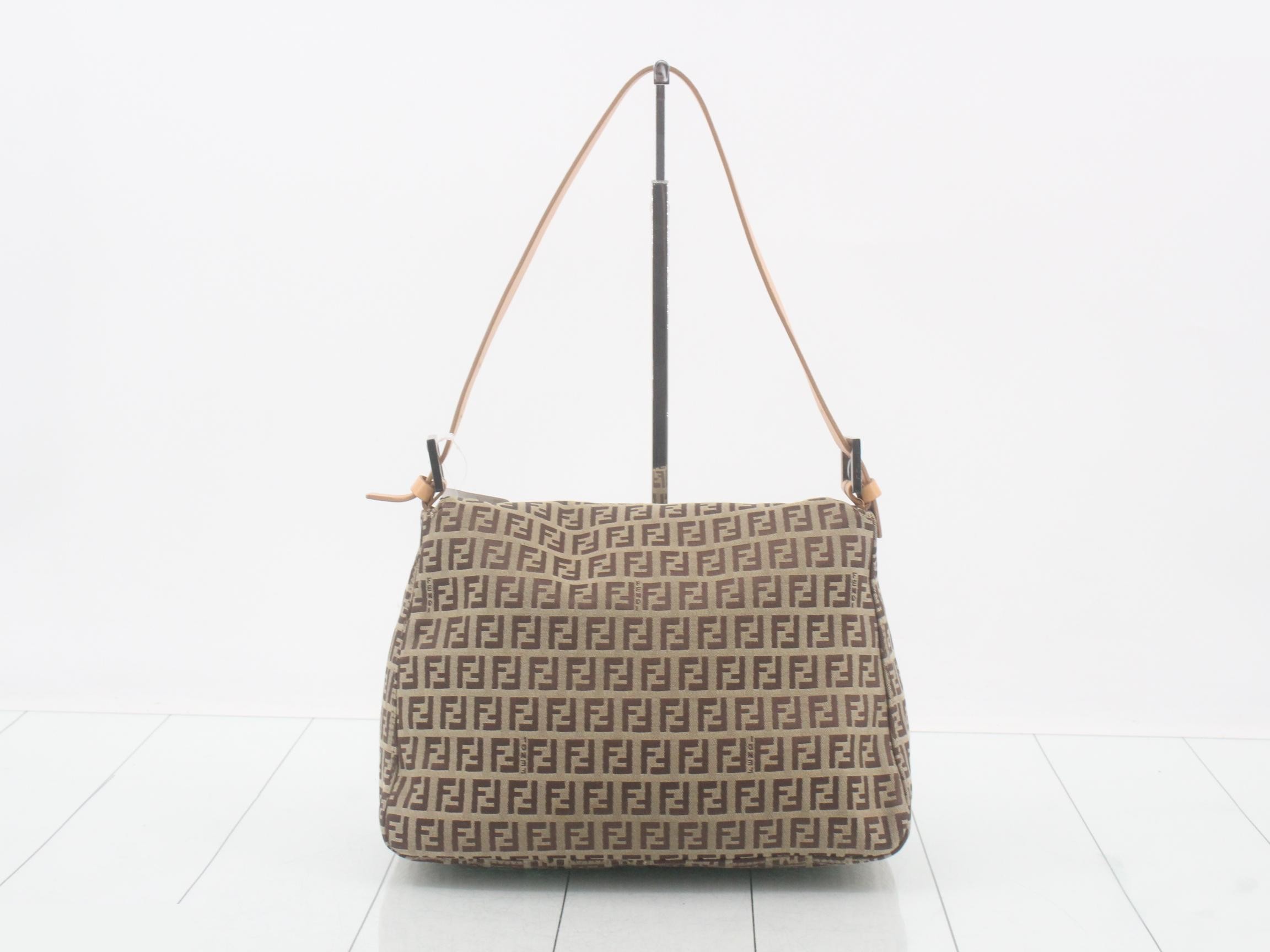Canvas/Leather Zucchino Mamma Bucket Shoulder Bag, Brown, Silver Hardware — view 2