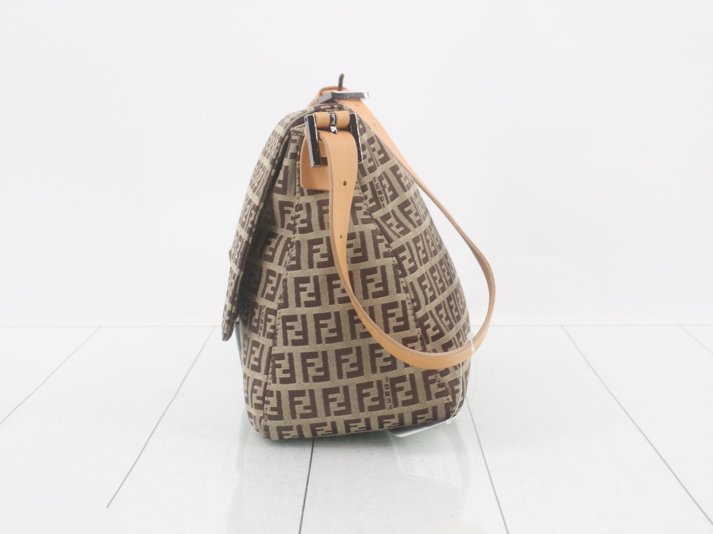 Canvas/Leather Zucchino Mamma Bucket Shoulder Bag, Brown, Silver Hardware — view 3