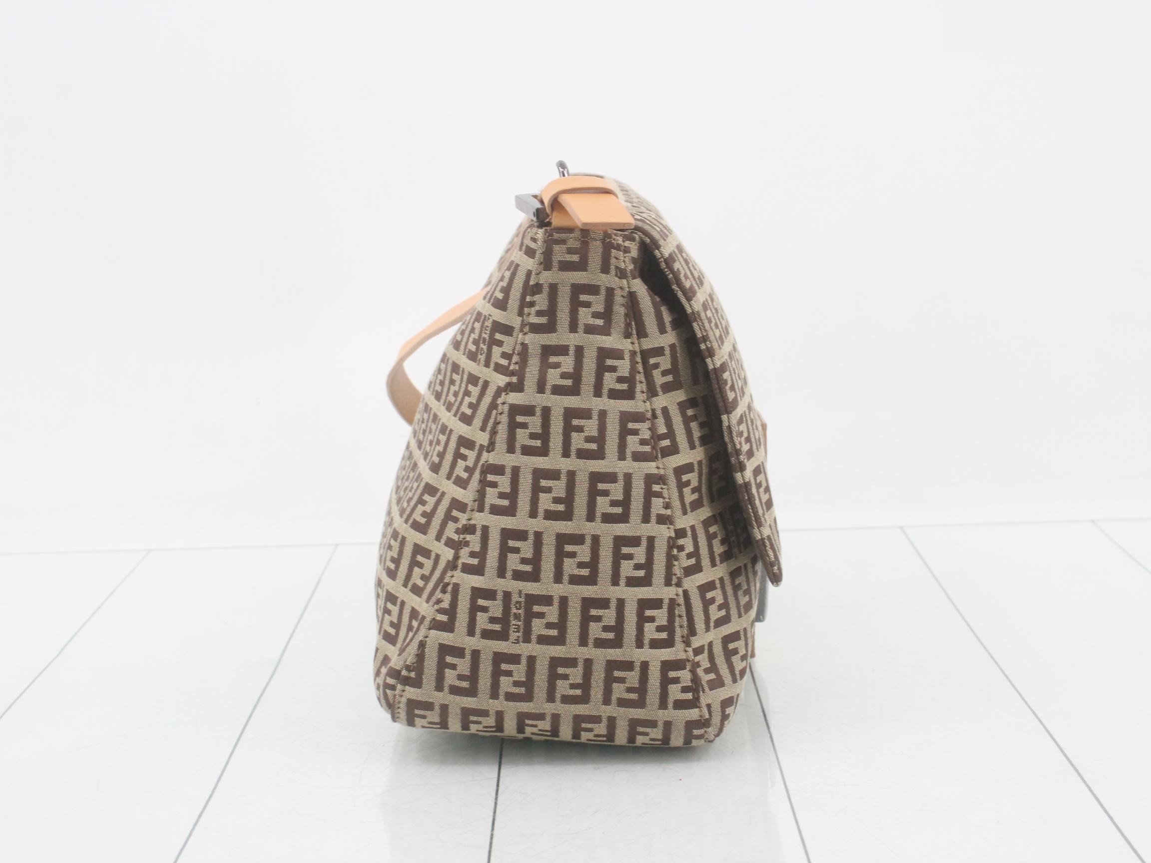 Canvas/Leather Zucchino Mamma Bucket Shoulder Bag, Brown, Silver Hardware — view 4
