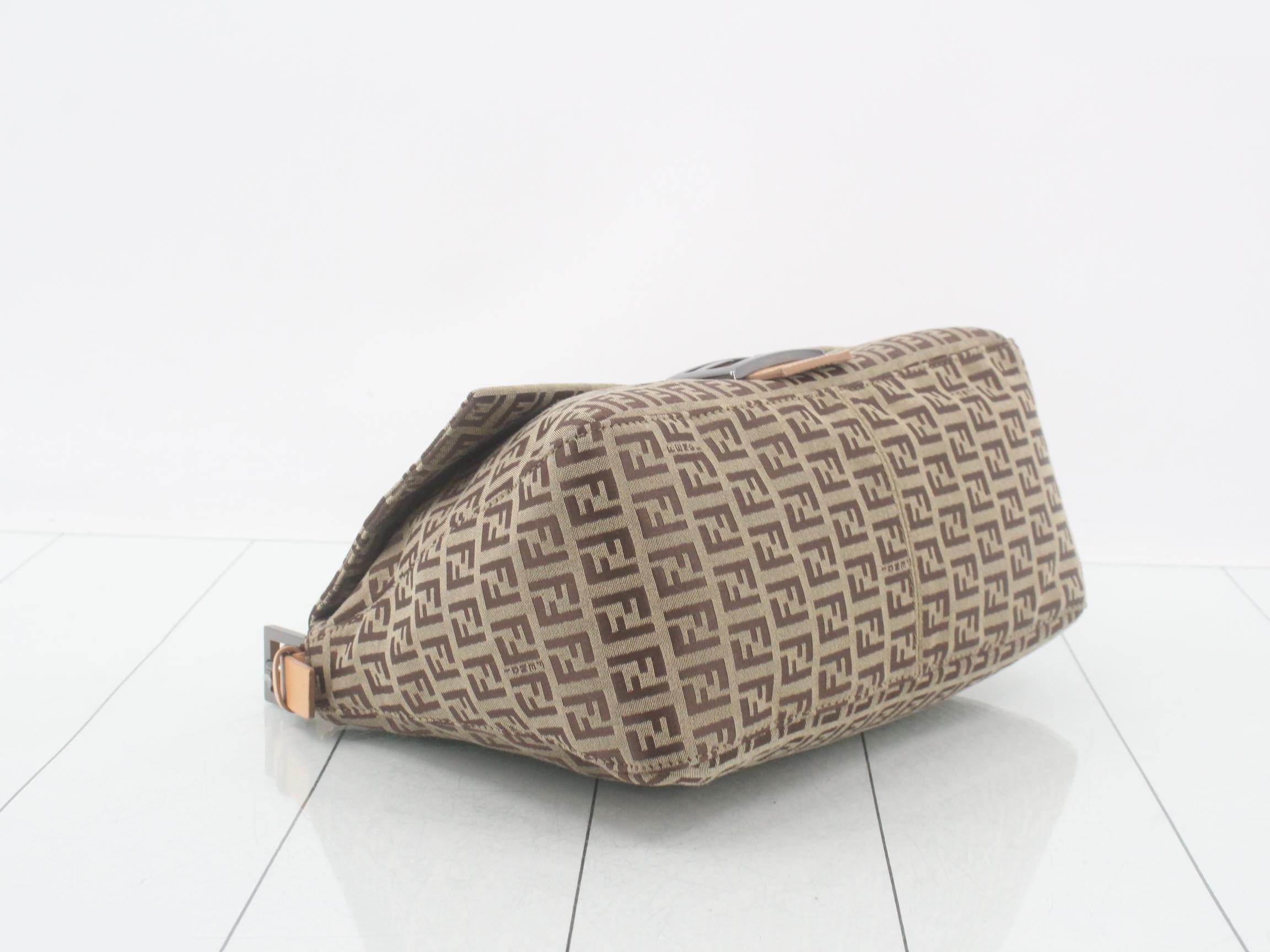 Canvas/Leather Zucchino Mamma Bucket Shoulder Bag, Brown, Silver Hardware — view 5
