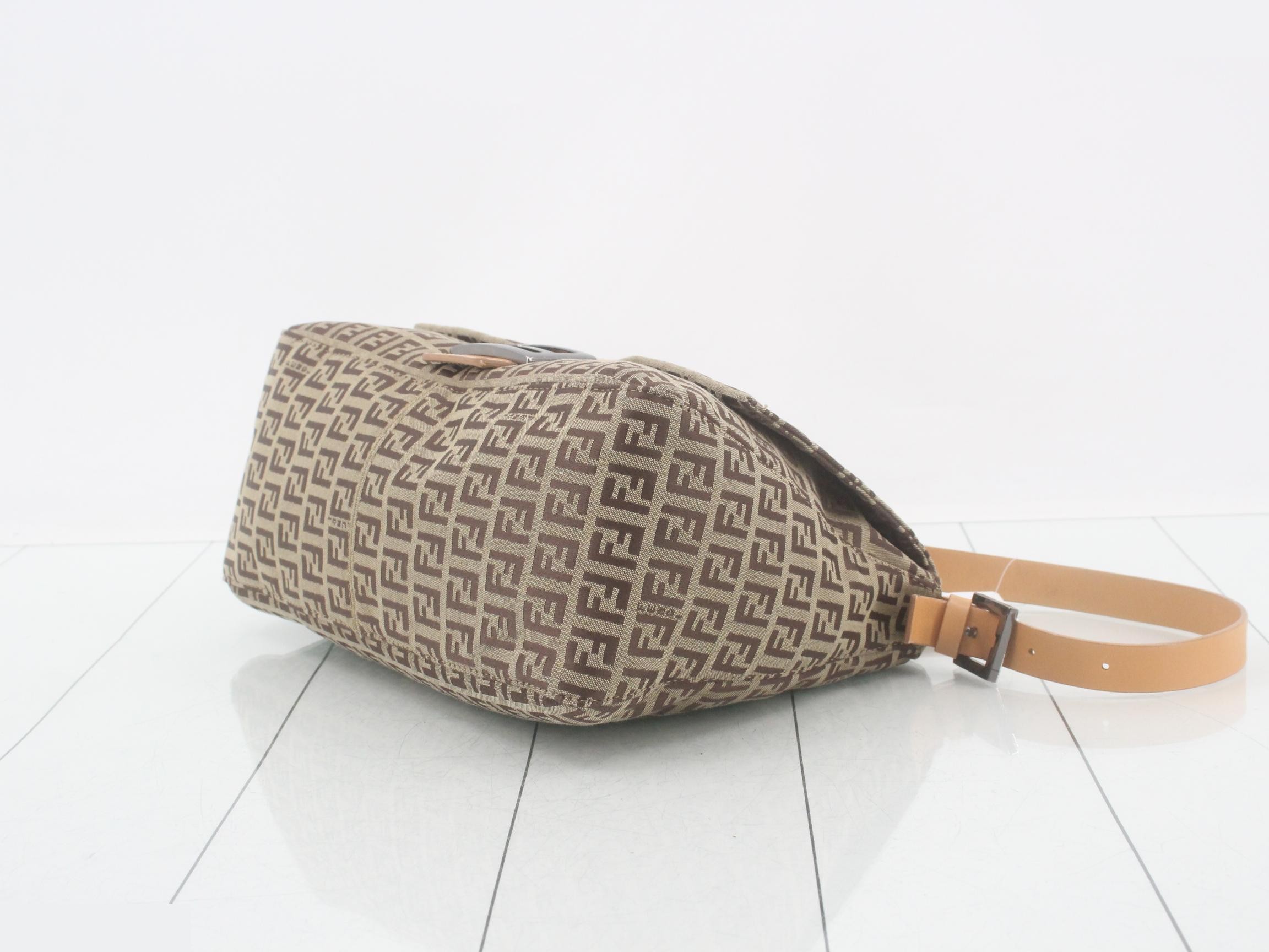 Canvas/Leather Zucchino Mamma Bucket Shoulder Bag, Brown, Silver Hardware — view 6