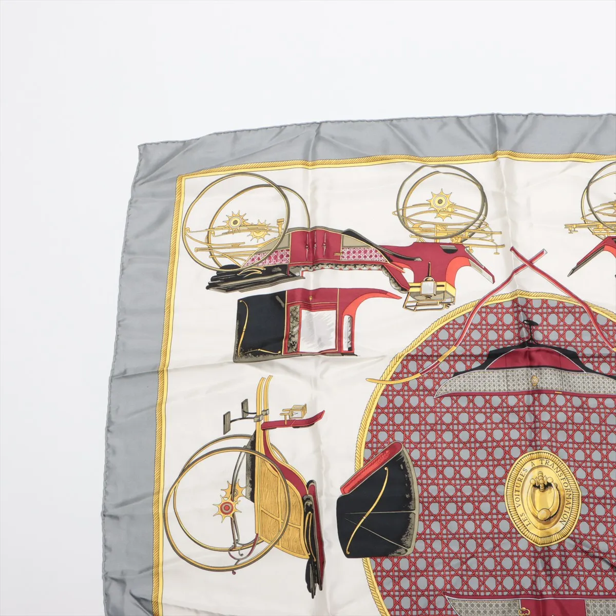 Carre 90 "LES VOITURES A TRANSFORMATION" (Folding Carriage) Scarf, Silk, Gray, — view 2