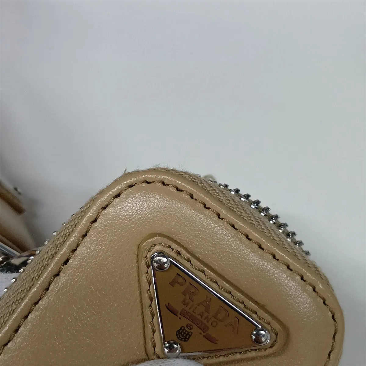 Triangle Leather Shoulder Bag, Beige — view 13