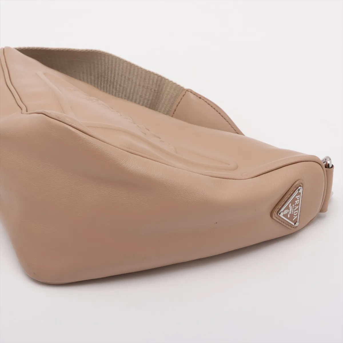 Triangle Leather Shoulder Bag, Beige — view 3