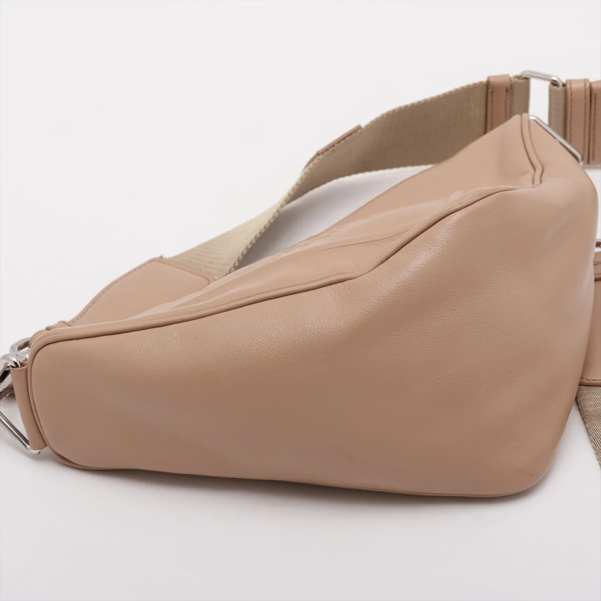 Triangle Leather Shoulder Bag, Beige — view 4