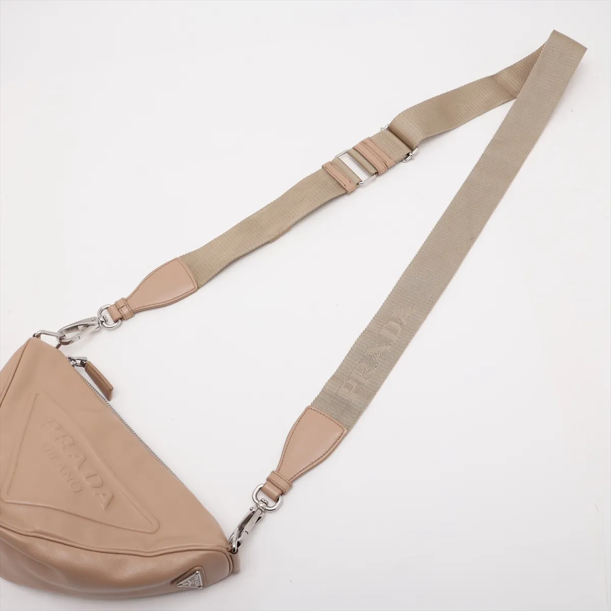 Triangle Leather Shoulder Bag, Beige — view 5