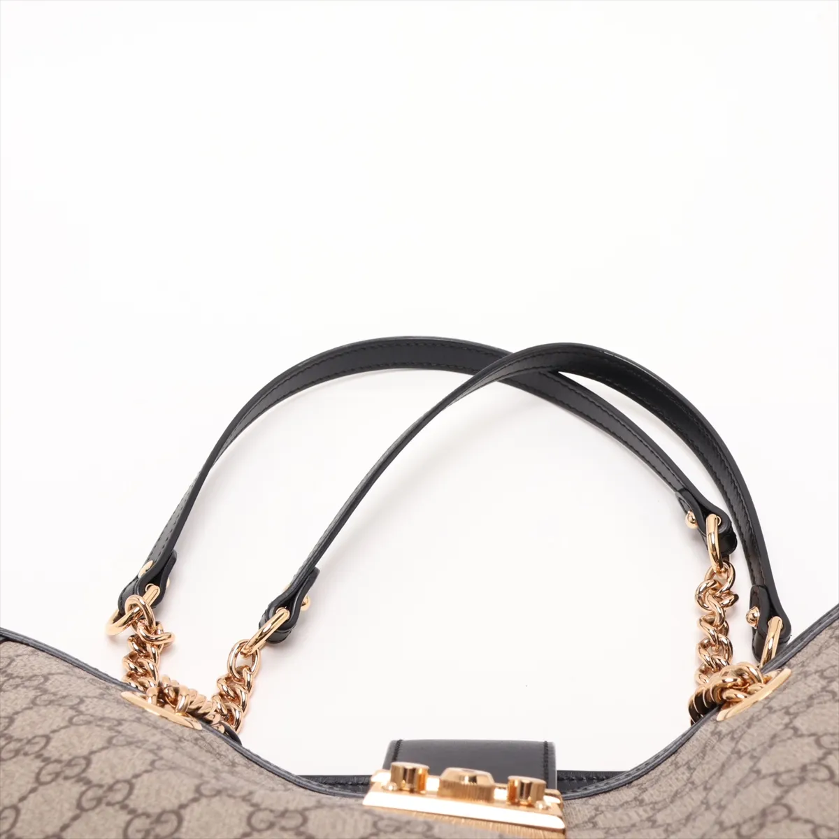 GG Supreme Padlock PVC x Leather Chain Tote Bag, Beige x Black, 479197 — view 6