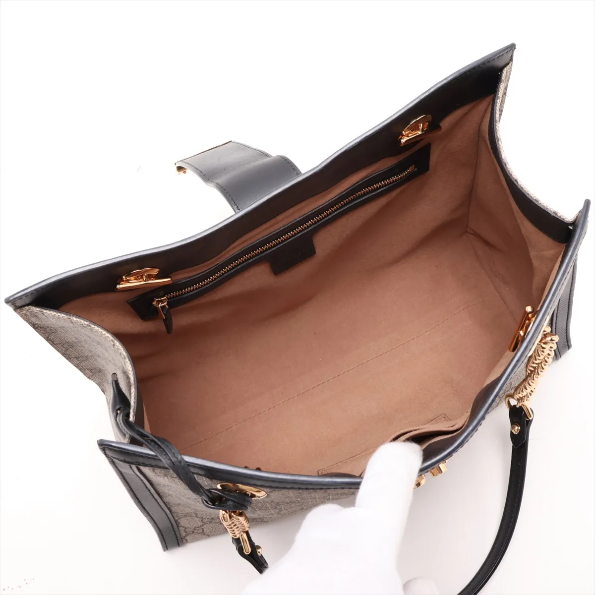 GG Supreme Padlock PVC x Leather Chain Tote Bag, Beige x Black, 479197 — view 7
