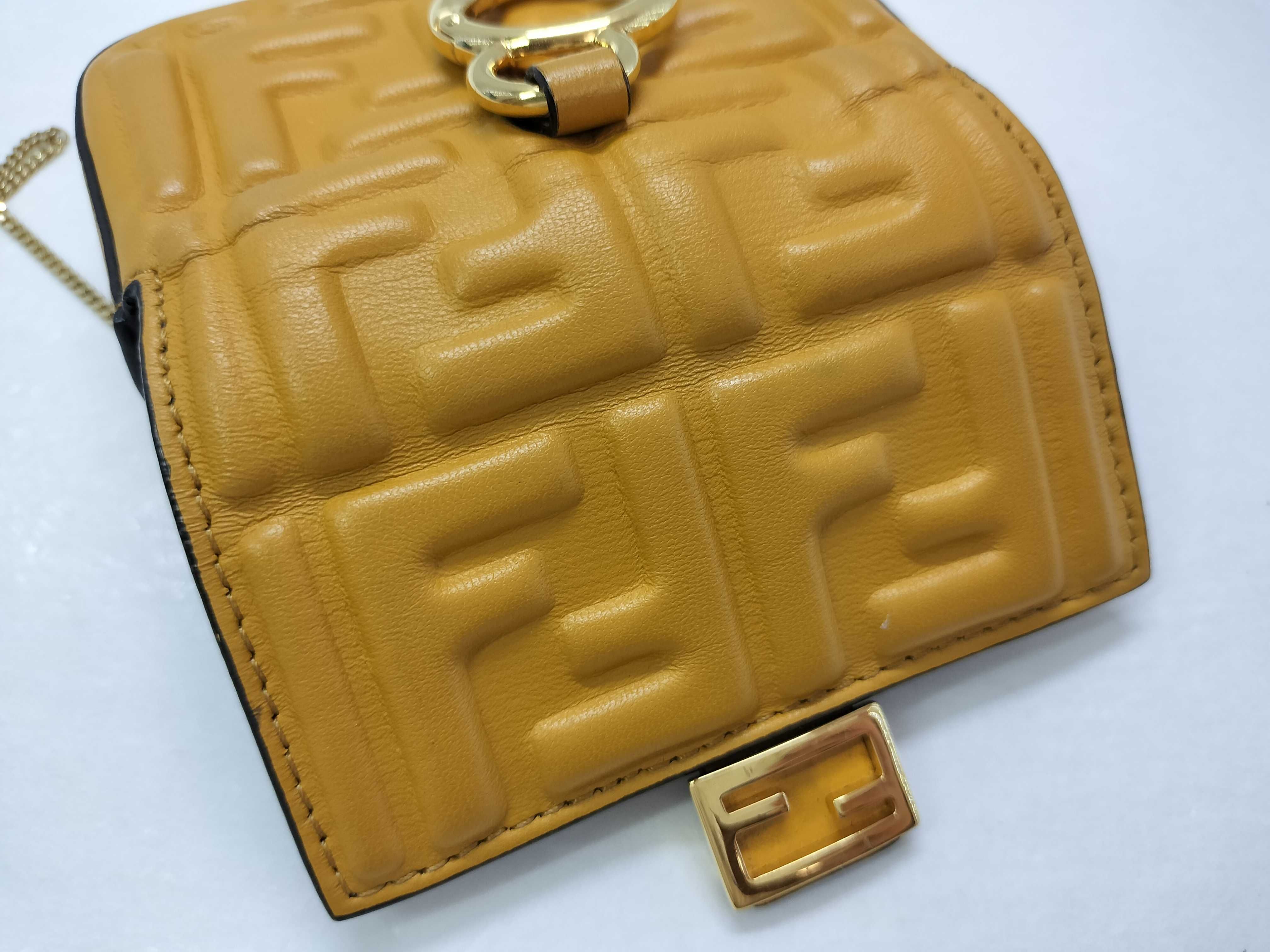 Zucca Pattern Fendi Zucca Nano Bucket Leather Chain Shoulder Bag Yellow 7AR844 Pouch — view 13