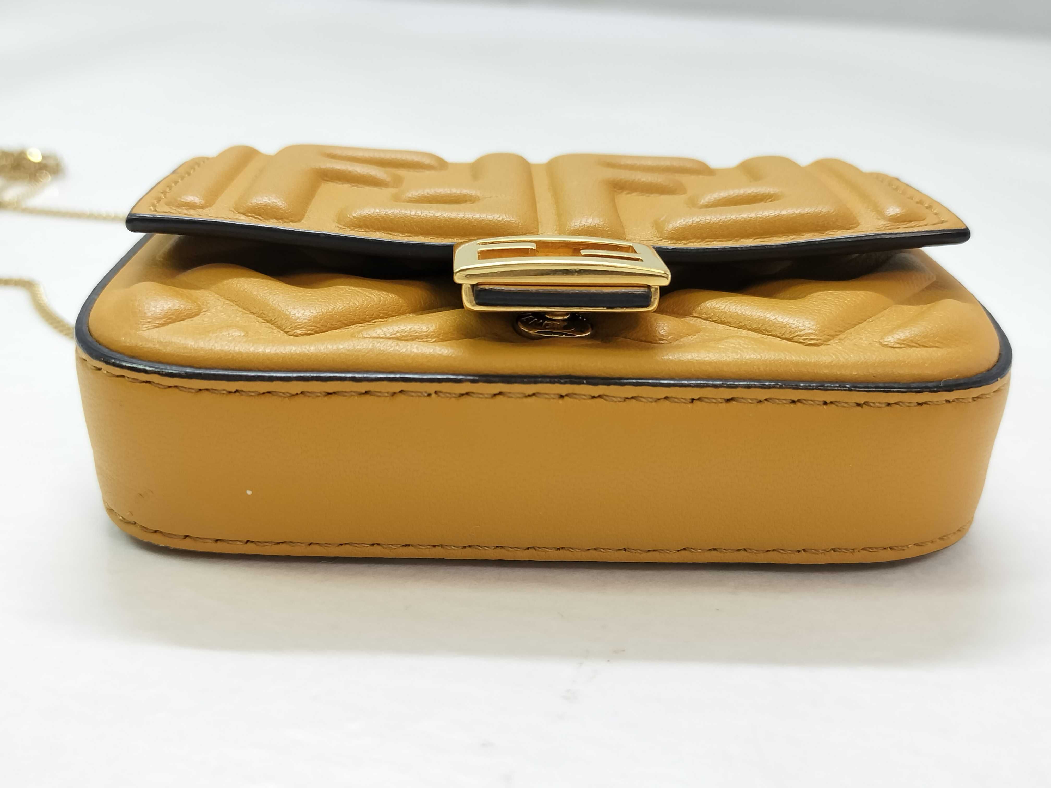 Zucca Pattern Fendi Zucca Nano Bucket Leather Chain Shoulder Bag Yellow 7AR844 Pouch — view 14