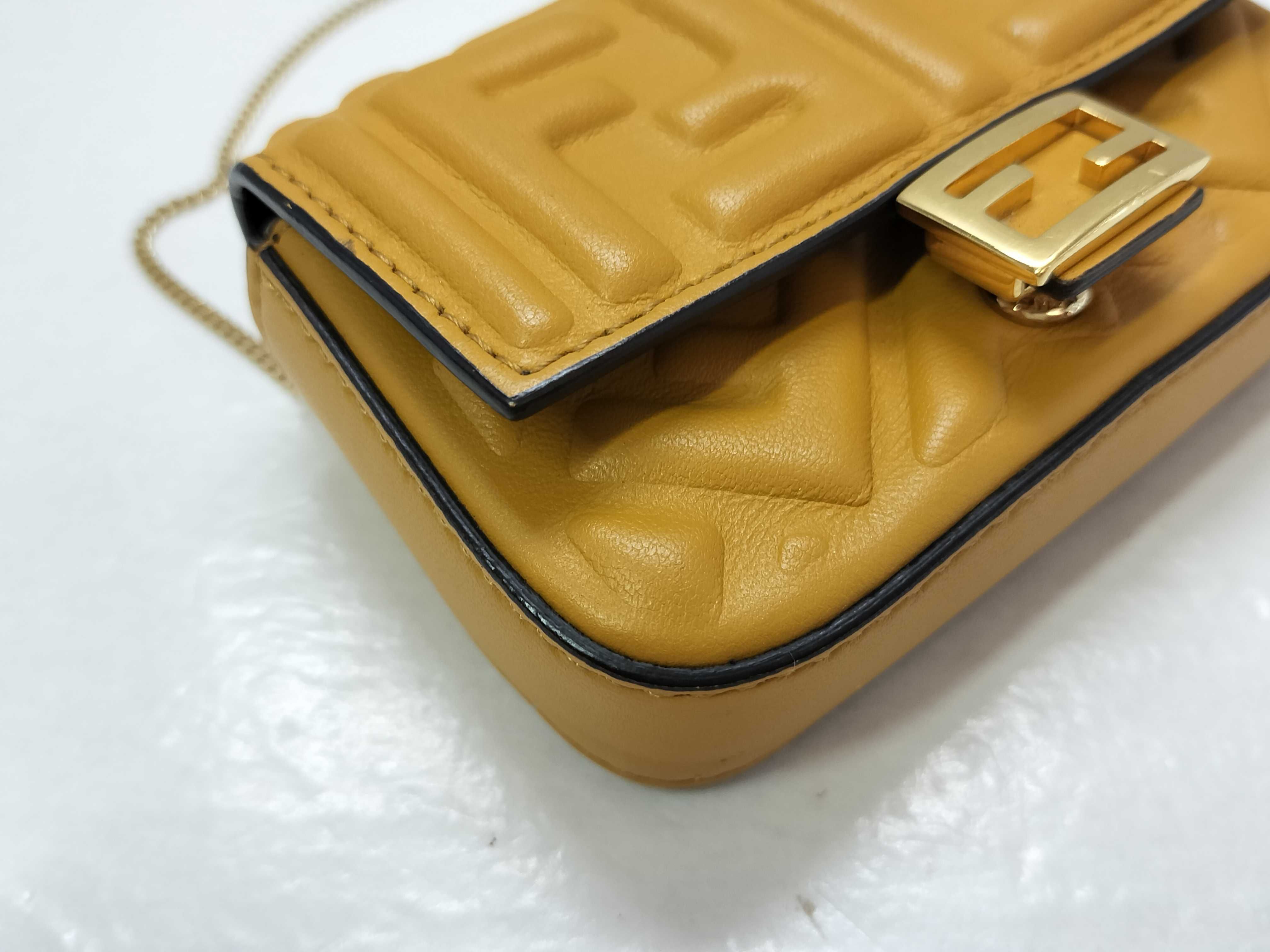 Zucca Pattern Fendi Zucca Nano Bucket Leather Chain Shoulder Bag Yellow 7AR844 Pouch — view 6