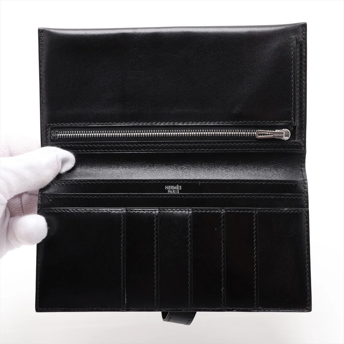 Bearn Box Calf Long Wallet, Black, Silver Hardware, F: 2002 — view 3