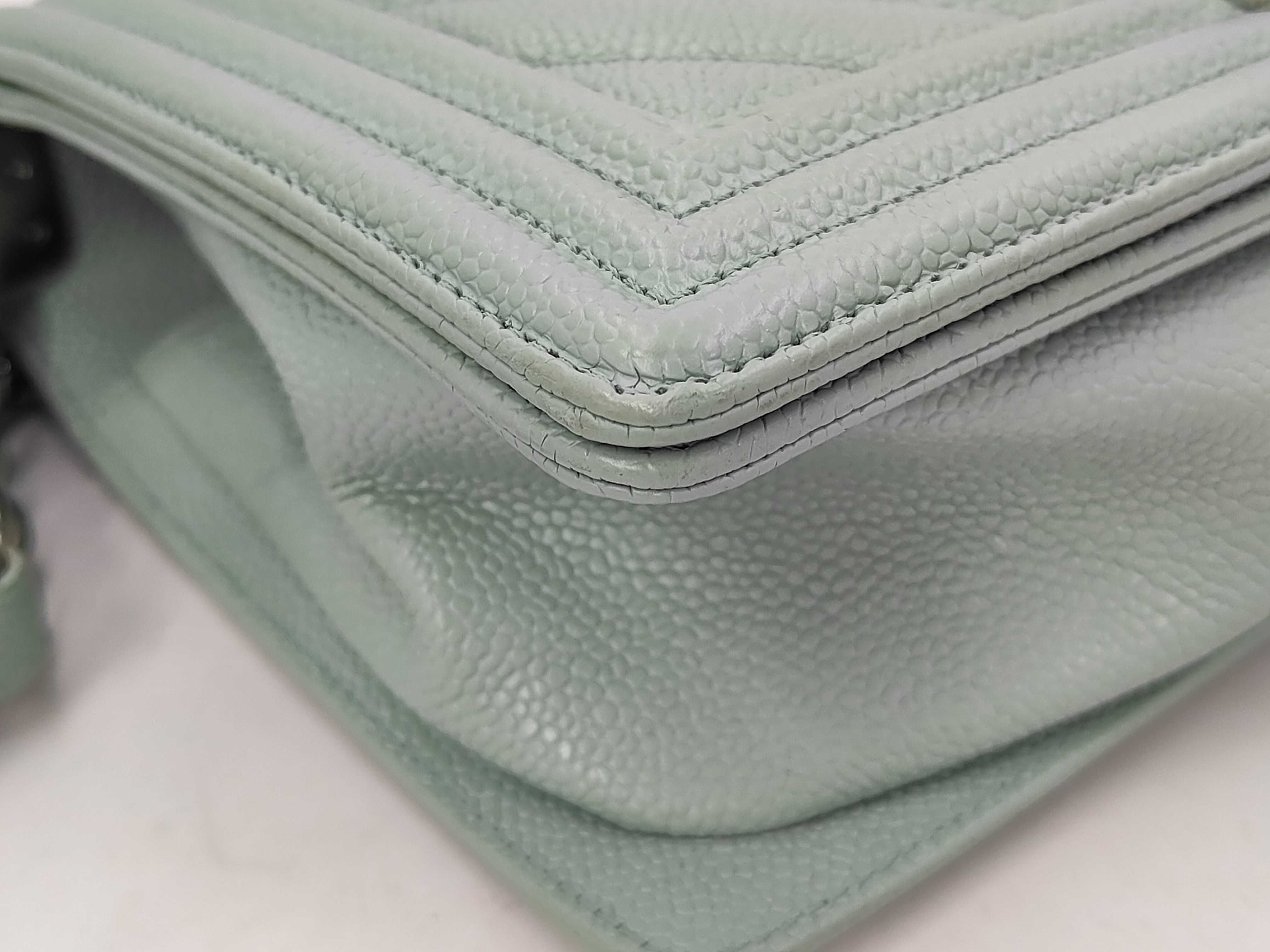 Boy Chanel Chain Shoulder Bag, Mint Green Caviar Leather, Chevron Pattern, Silver Hardware. — view 6
