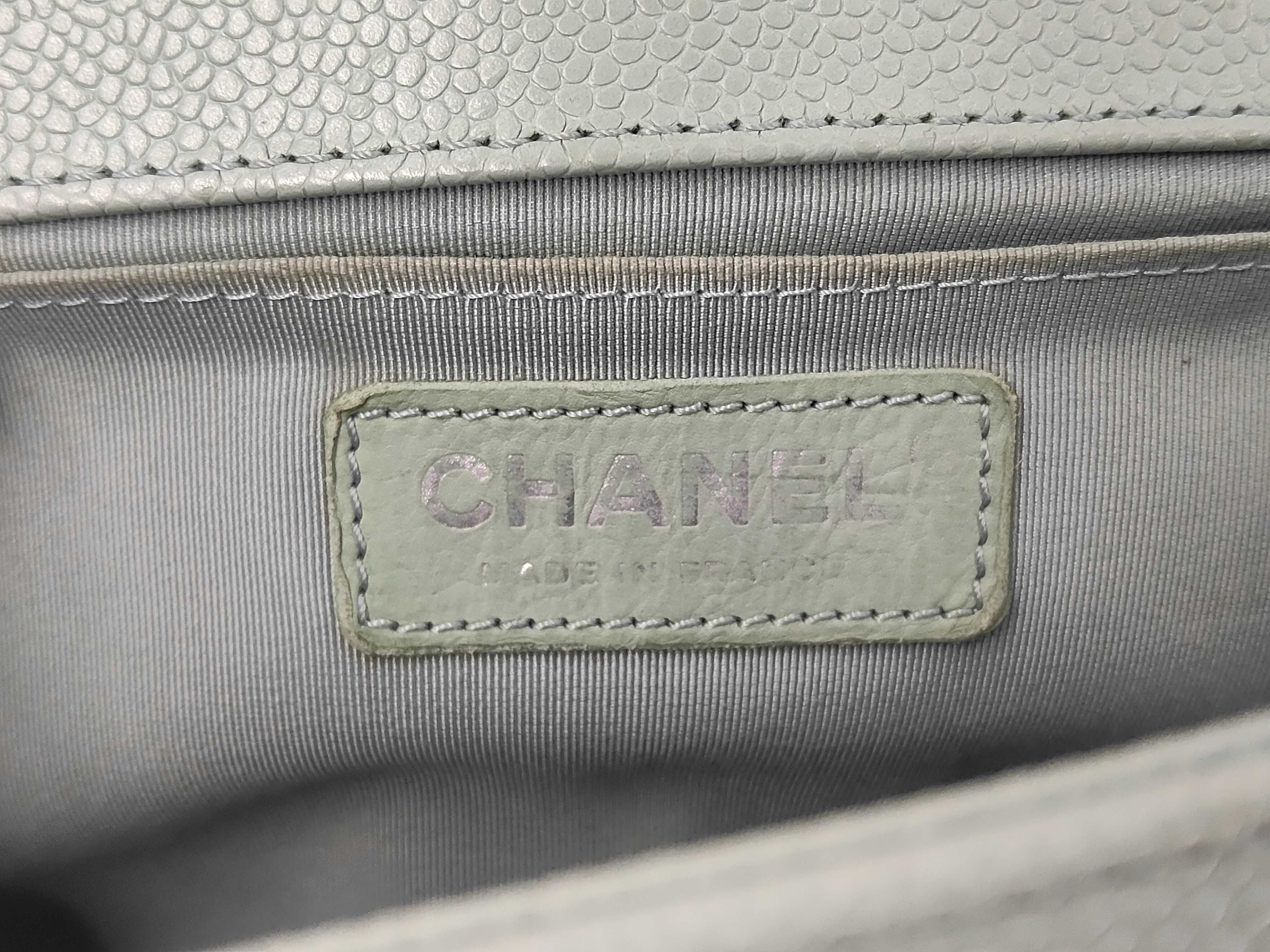 Boy Chanel Chain Shoulder Bag, Mint Green Caviar Leather, Chevron Pattern, Silver Hardware. — view 10