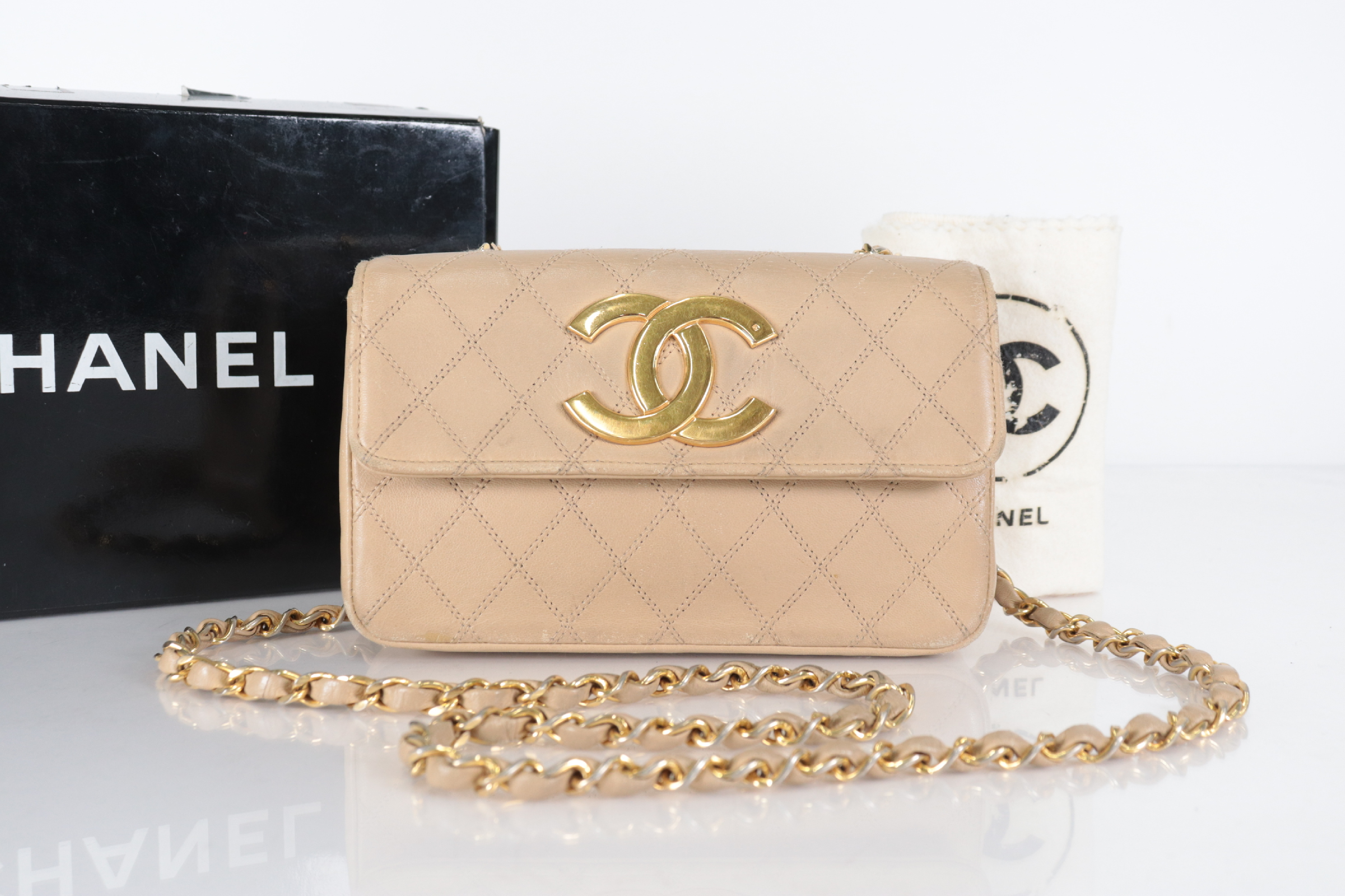 Bicolore Lambskin Coco Mark Chain Shoulder Bag, Beige, Series 1