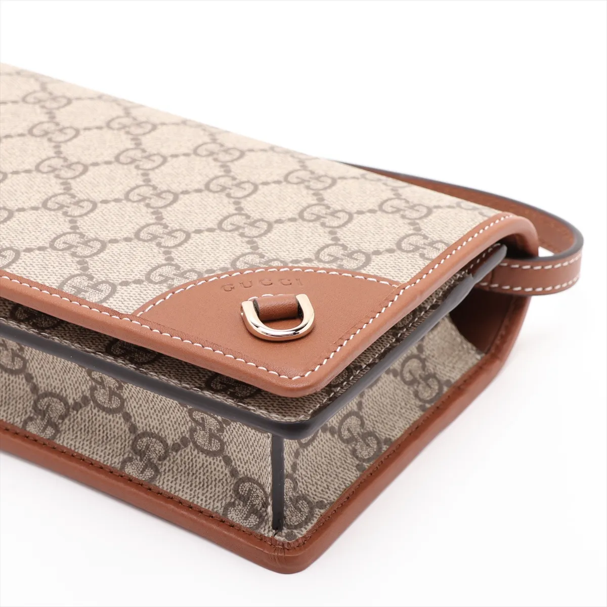 GG Emblem PVC x Leather Shoulder Wallet Beige x Brown 820688 — view 3