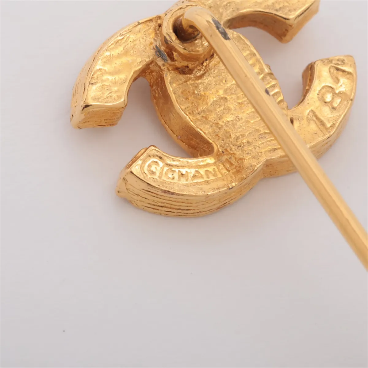 Coco Mark Pin Brooch, GP x Rhinestone, Gold, — view 4
