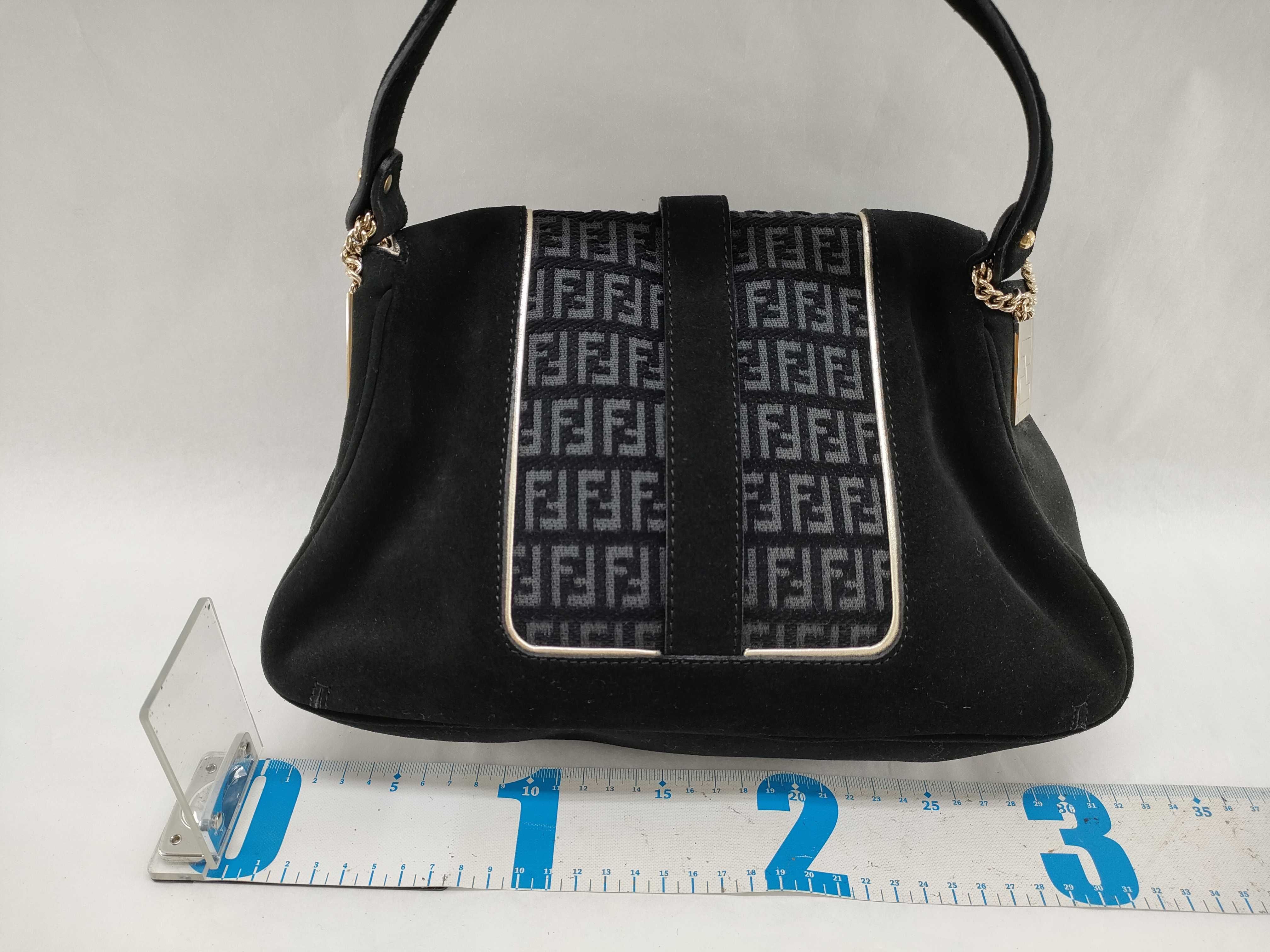 Zucca pattern shoulder bag, black handbag, zucchino suede handbag. — view 2